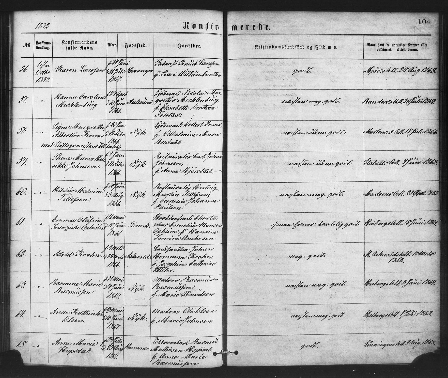 Nykirken Sokneprestembete, SAB/A-77101/H/Haa/L0026: Parish register (official) no. C 5, 1870-1886, p. 104