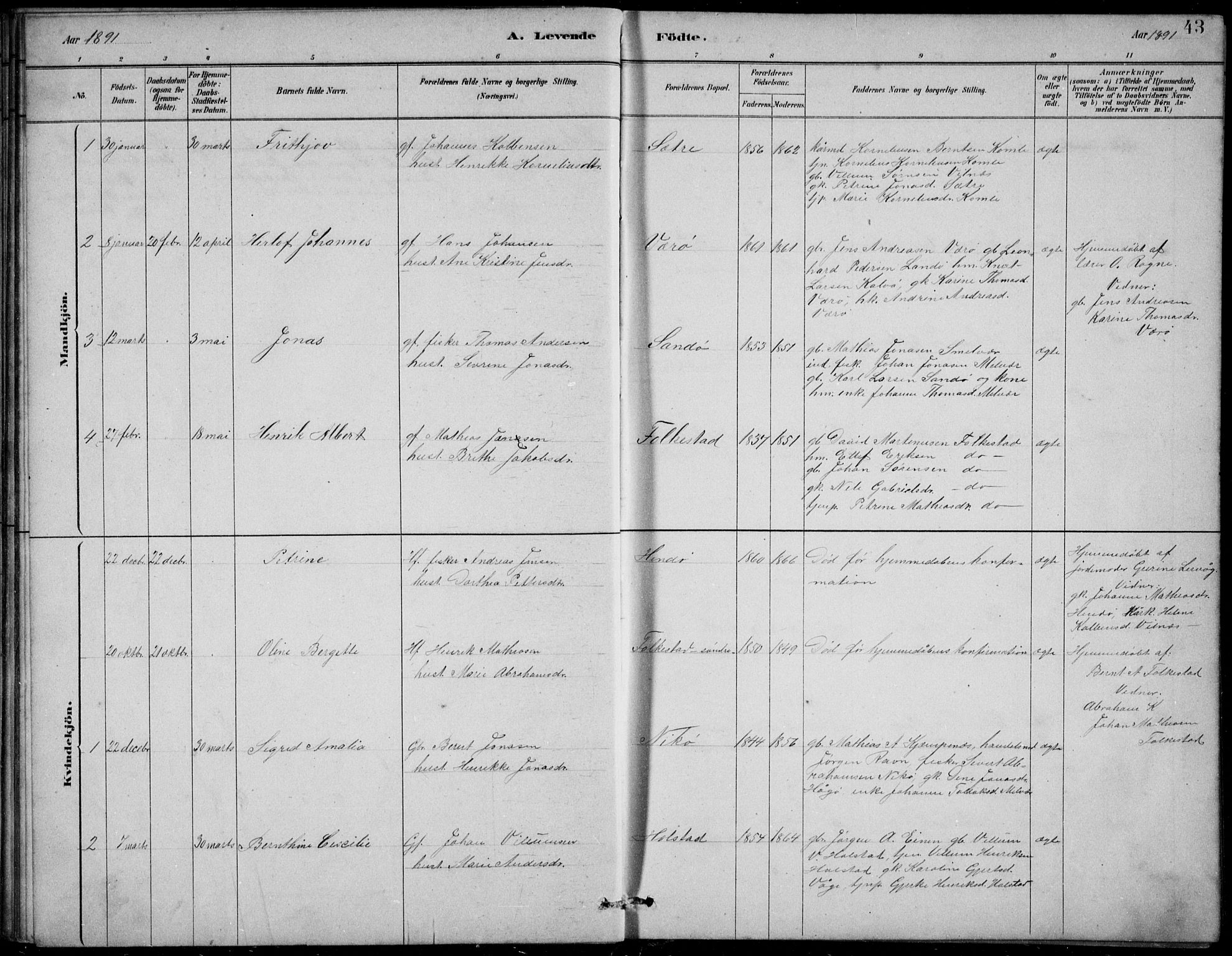 Askvoll sokneprestembete, AV/SAB-A-79501/H/Hab/Habb/L0001: Parish register (copy) no. B 1, 1879-1909, p. 43