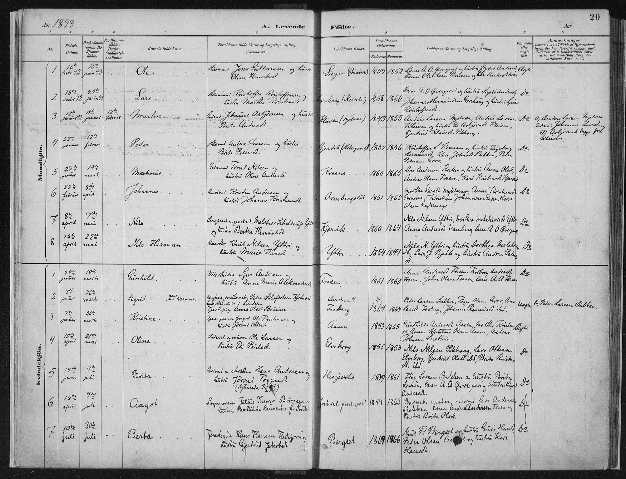 Jostedal sokneprestembete, AV/SAB-A-80601/H/Haa/Haab/L0001: Parish register (official) no. B 1, 1887-1914, p. 20