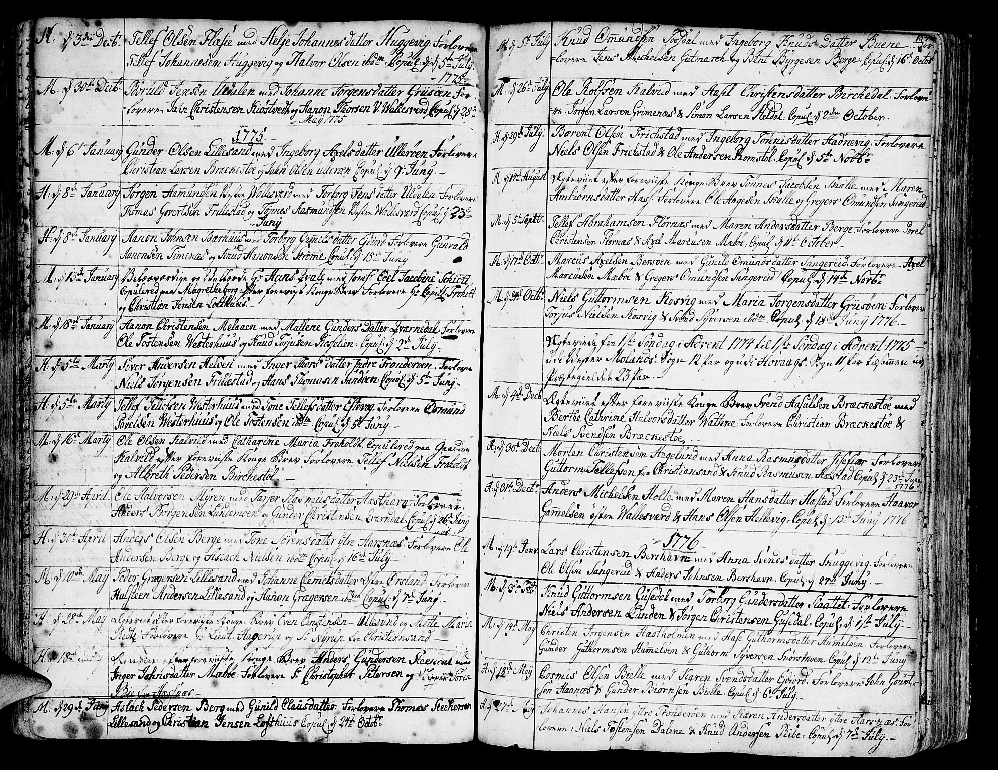 Vestre Moland sokneprestkontor, SAK/1111-0046/F/Fa/Fab/L0002: Parish register (official) no. A 2, 1760-1816, p. 187