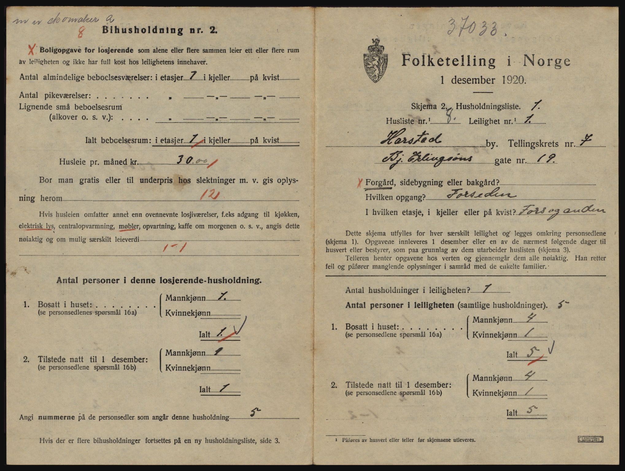 SATØ, 1920 census for Harstad, 1920, p. 2037