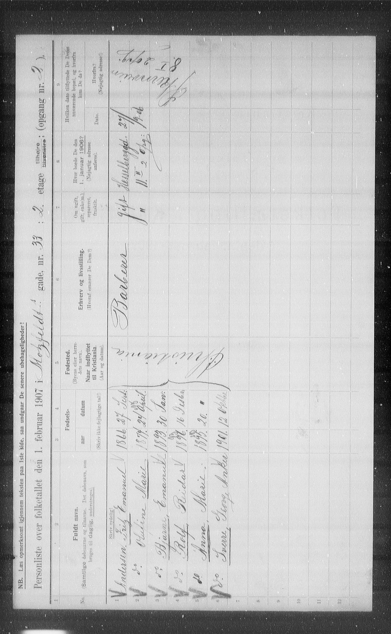 OBA, Municipal Census 1907 for Kristiania, 1907, p. 34013