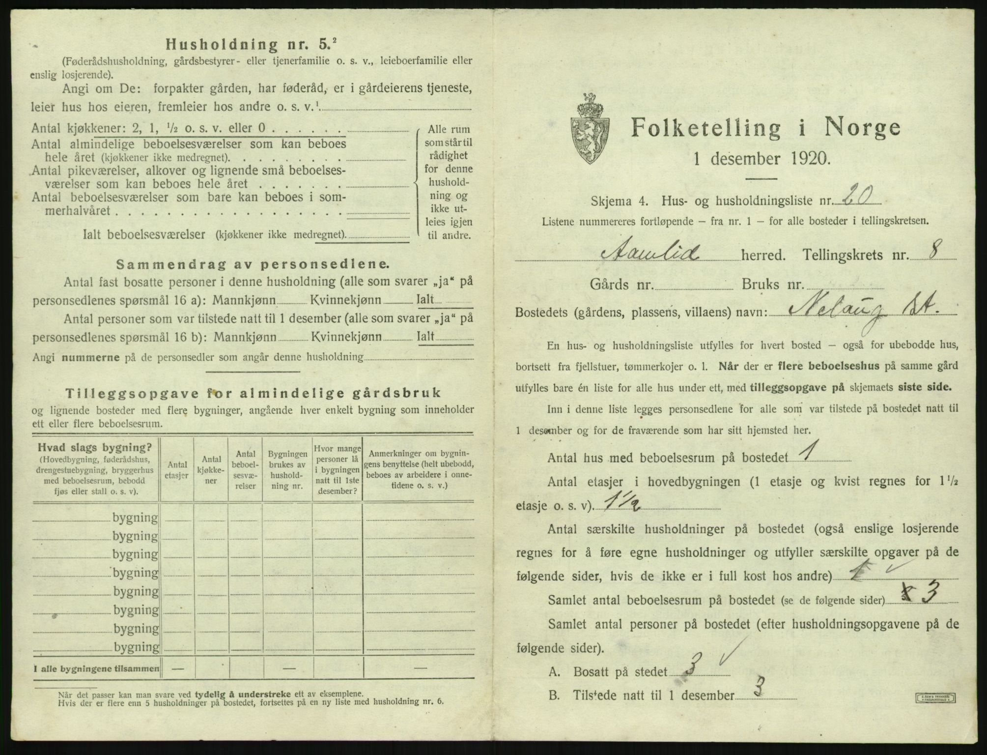 SAK, 1920 census for Åmli, 1920, p. 513