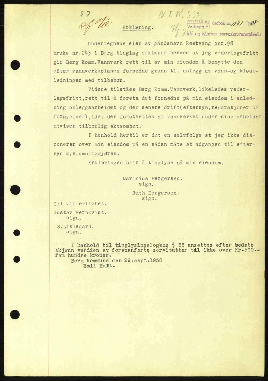 Idd og Marker sorenskriveri, AV/SAO-A-10283/G/Gb/Gbc/L0001: Mortgage book no. B1-3, 1936-1939, Diary no: : 1121/1938