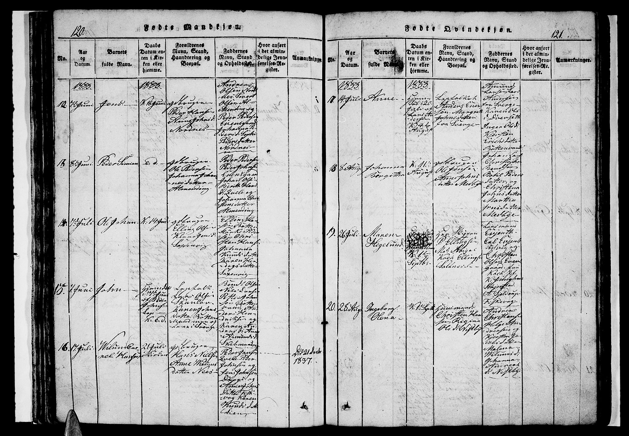 Ministerialprotokoller, klokkerbøker og fødselsregistre - Nordland, SAT/A-1459/847/L0676: Parish register (copy) no. 847C04, 1821-1853, p. 120-121