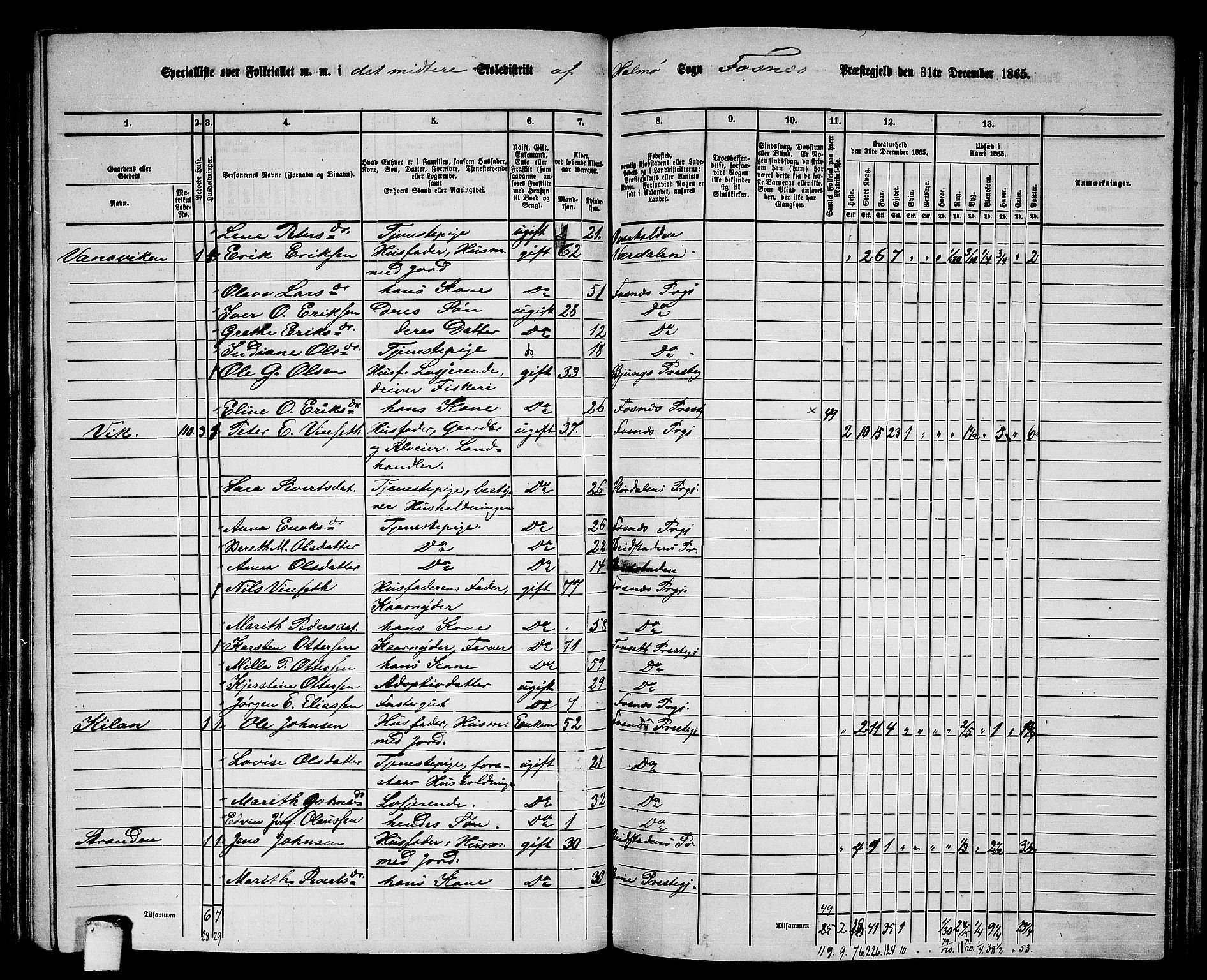 RA, 1865 census for Fosnes, 1865, p. 99