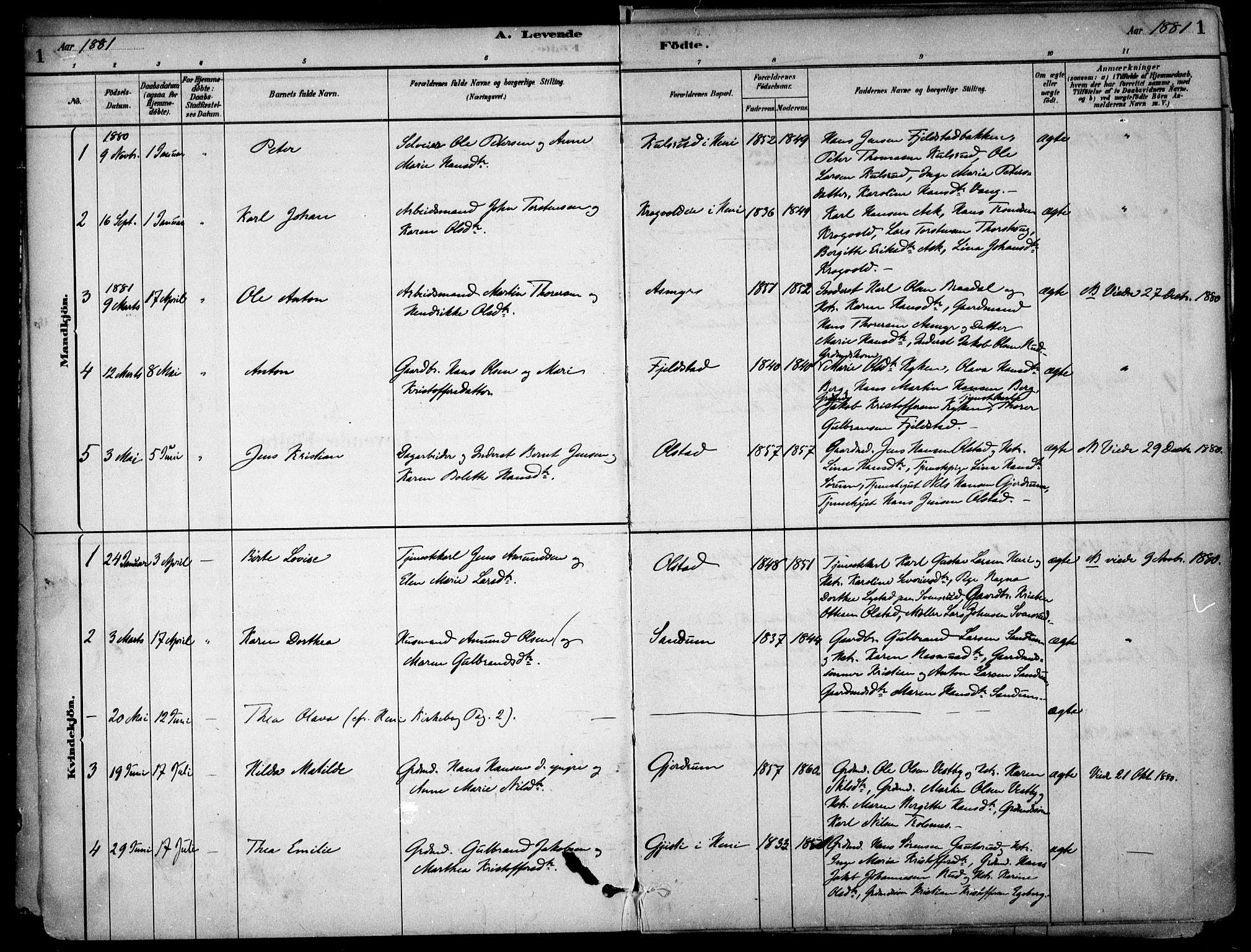 Gjerdrum prestekontor Kirkebøker, SAO/A-10412b/F/Fa/L0009: Parish register (official) no. I 9, 1881-1916, p. 1