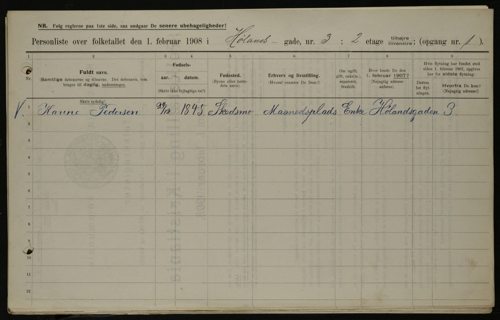 OBA, Municipal Census 1908 for Kristiania, 1908, p. 38013