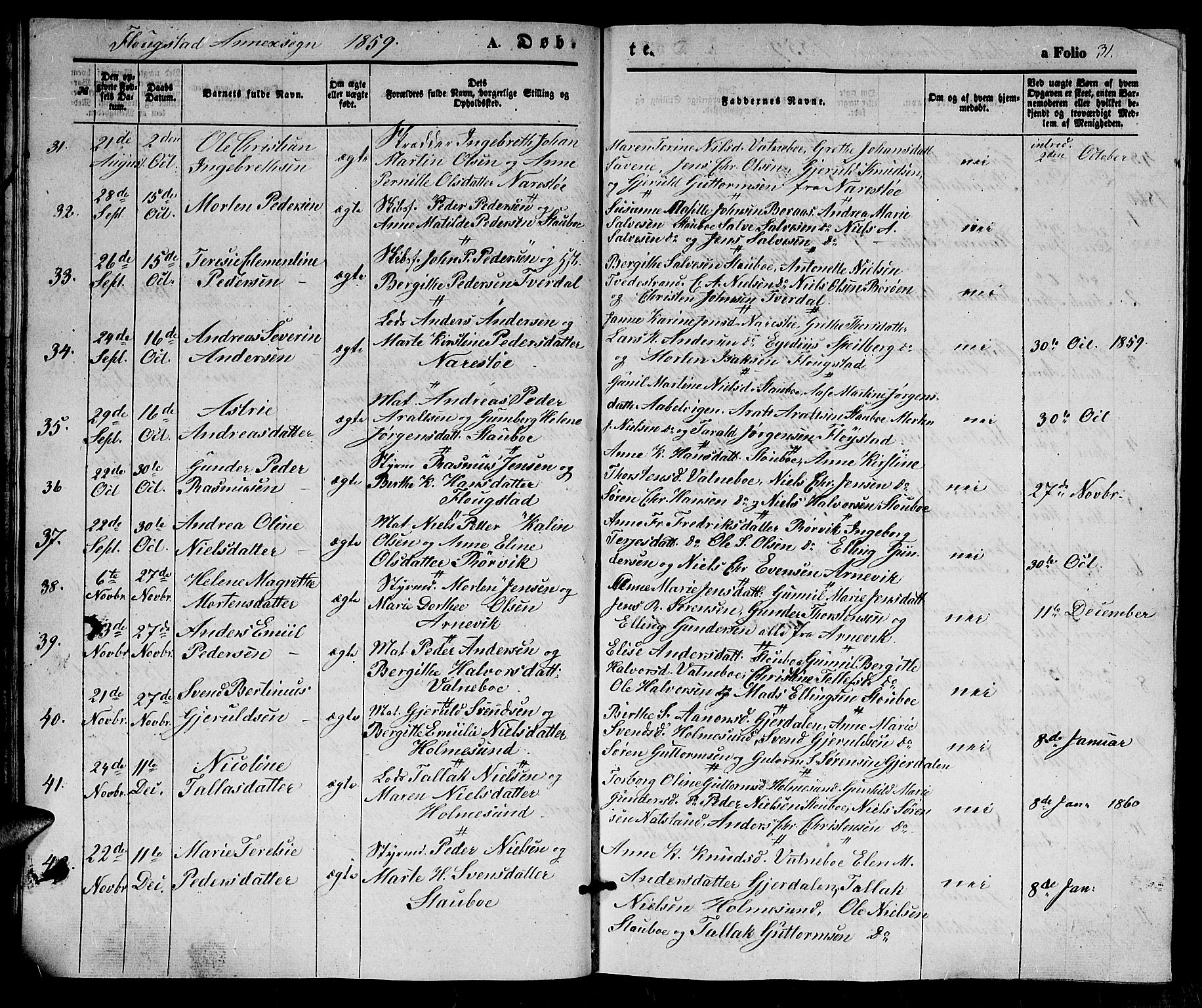 Dypvåg sokneprestkontor, AV/SAK-1111-0007/F/Fb/Fbb/L0002: Parish register (copy) no. B 2, 1851-1871, p. 31