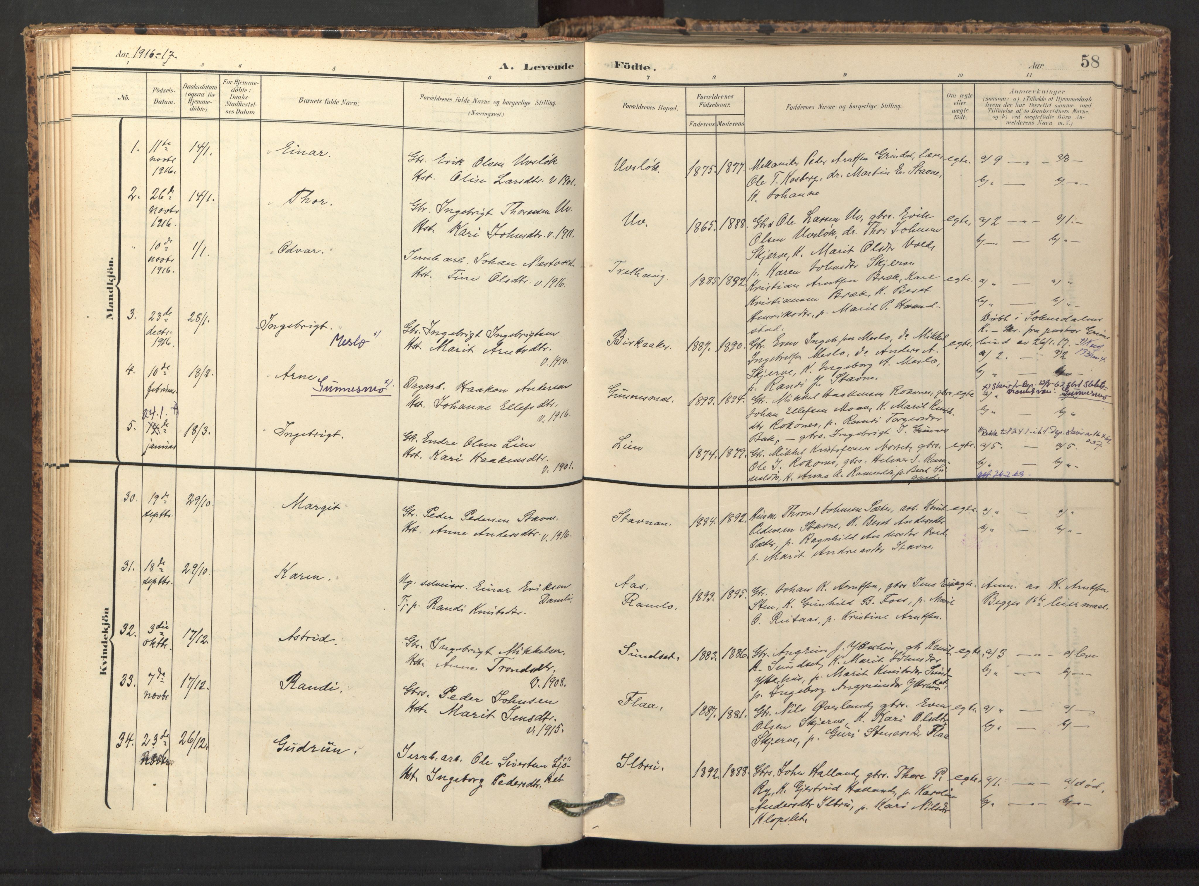 Ministerialprotokoller, klokkerbøker og fødselsregistre - Sør-Trøndelag, SAT/A-1456/674/L0873: Parish register (official) no. 674A05, 1908-1923, p. 58