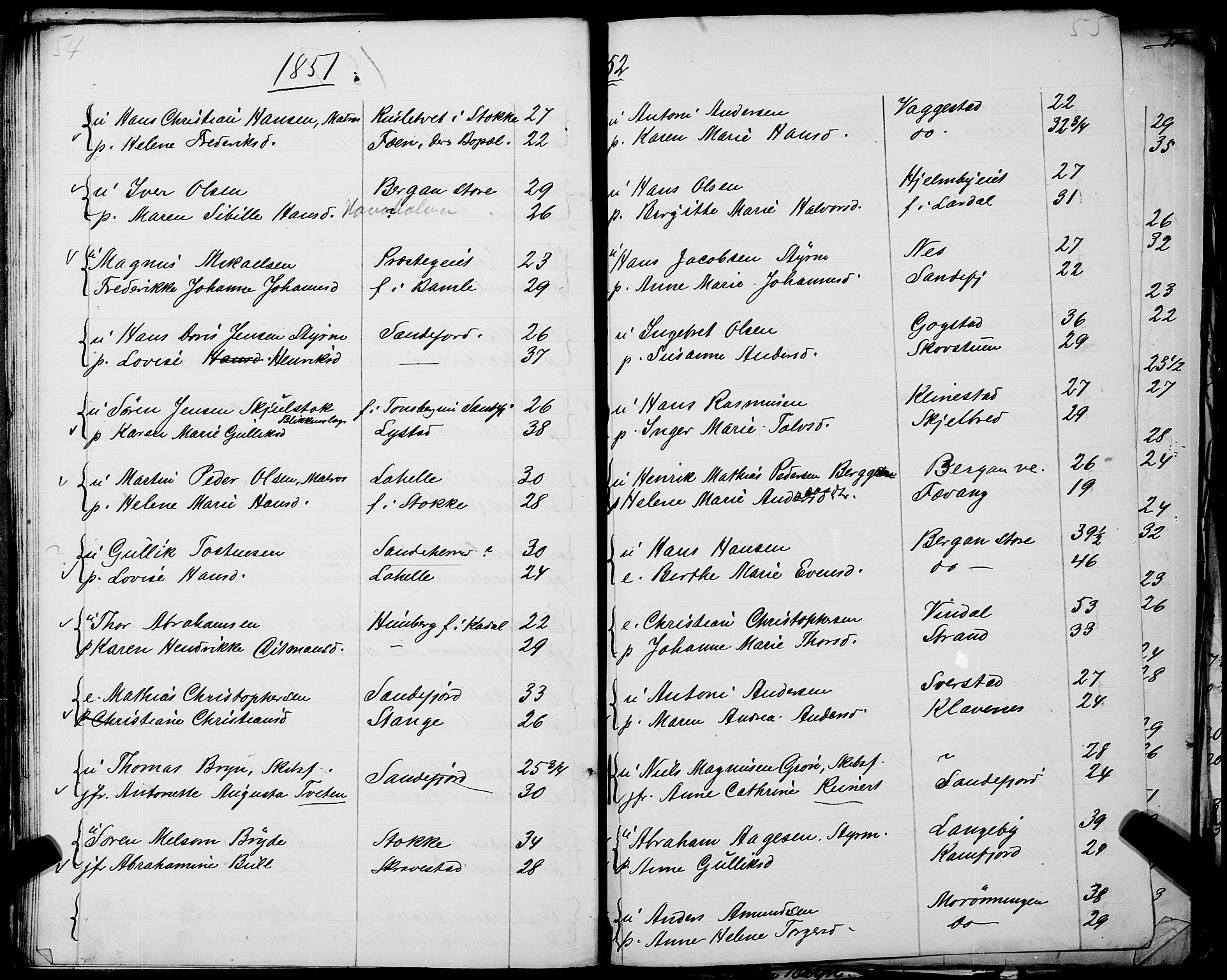 Sandar sokneprestkontor, SAKO/A-242/Y/Ya/L0006: Other parish register no. 1 /1, 1709-1871, p. 54-55