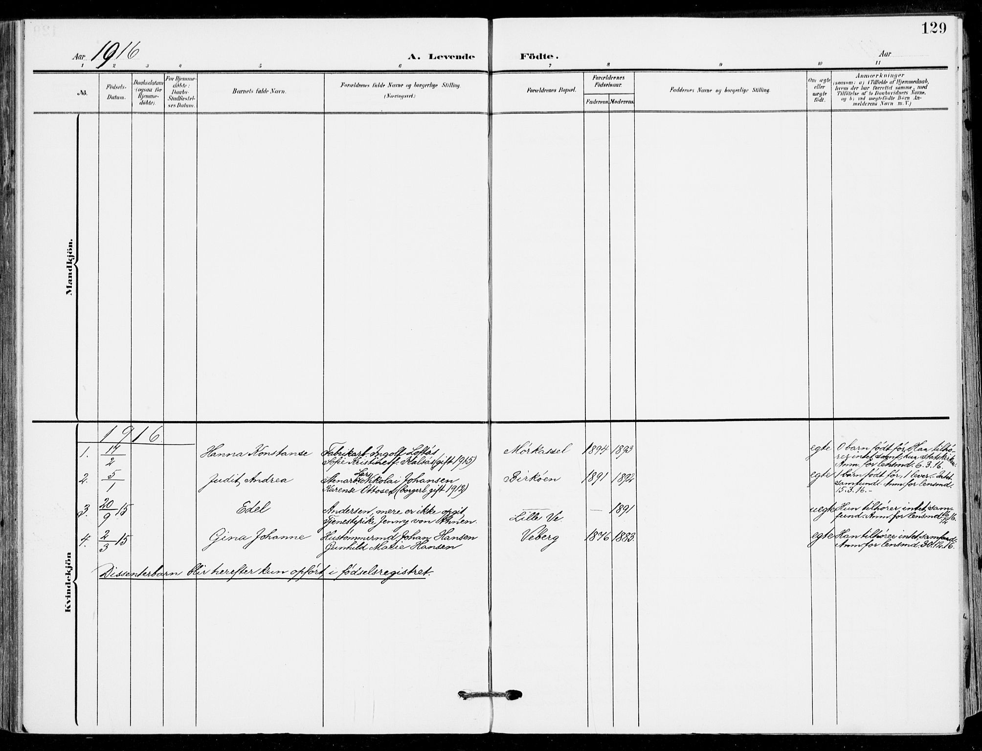 Sande Kirkebøker, SAKO/A-53/F/Fa/L0008: Parish register (official) no. 8, 1904-1921, p. 129