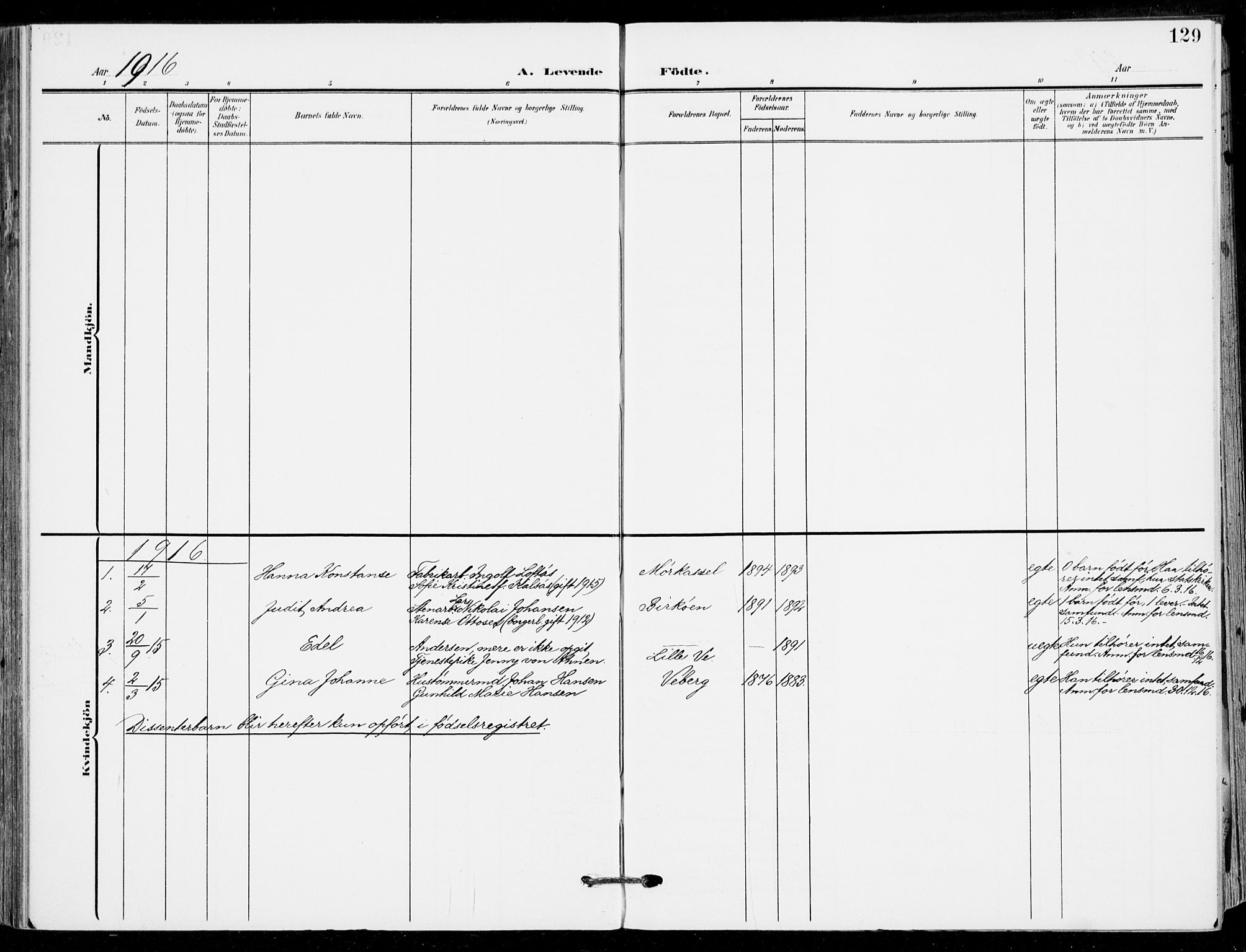 Sande Kirkebøker, AV/SAKO-A-53/F/Fa/L0008: Parish register (official) no. 8, 1904-1921, p. 129