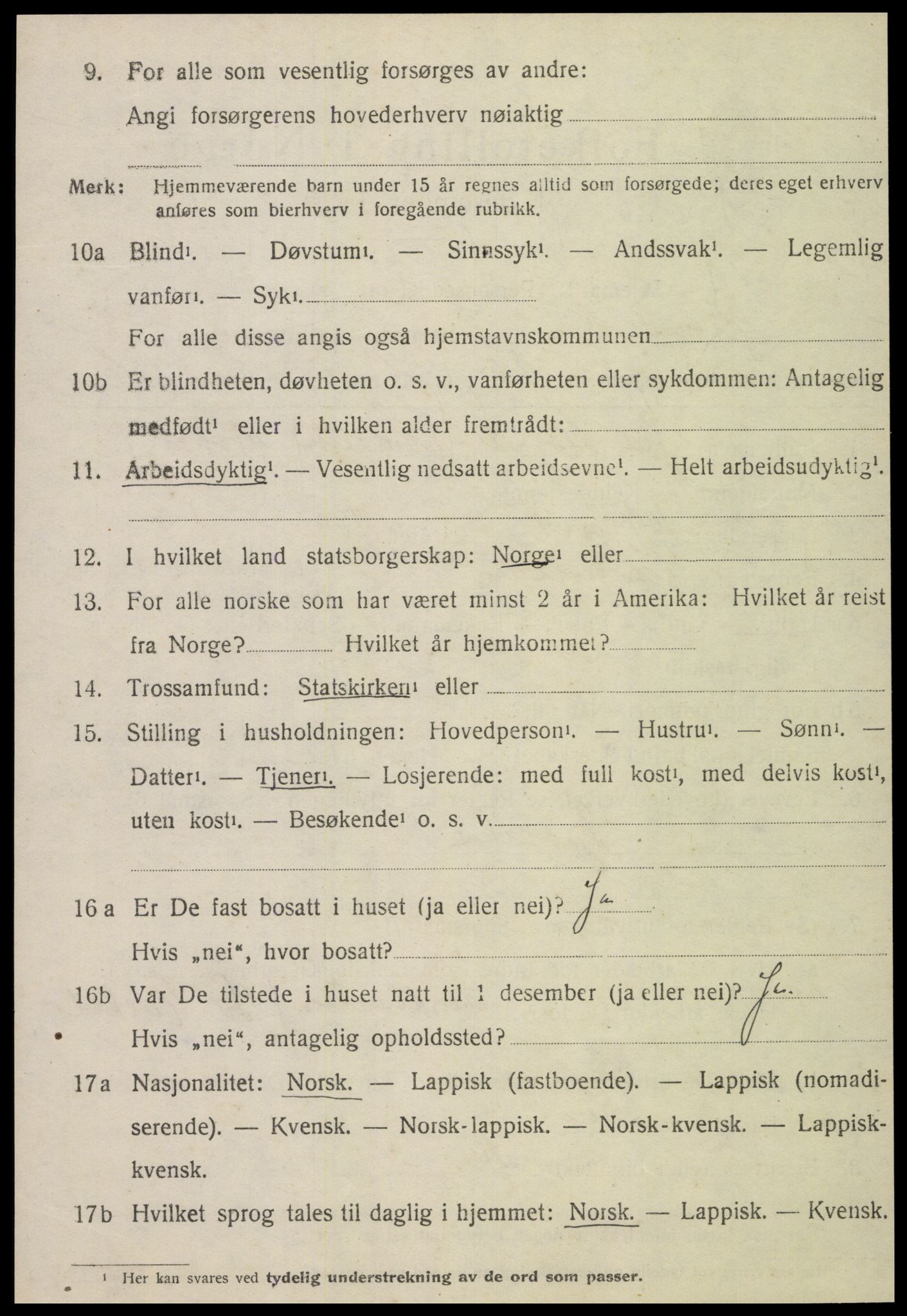 SAT, 1920 census for Sandvollan, 1920, p. 1098