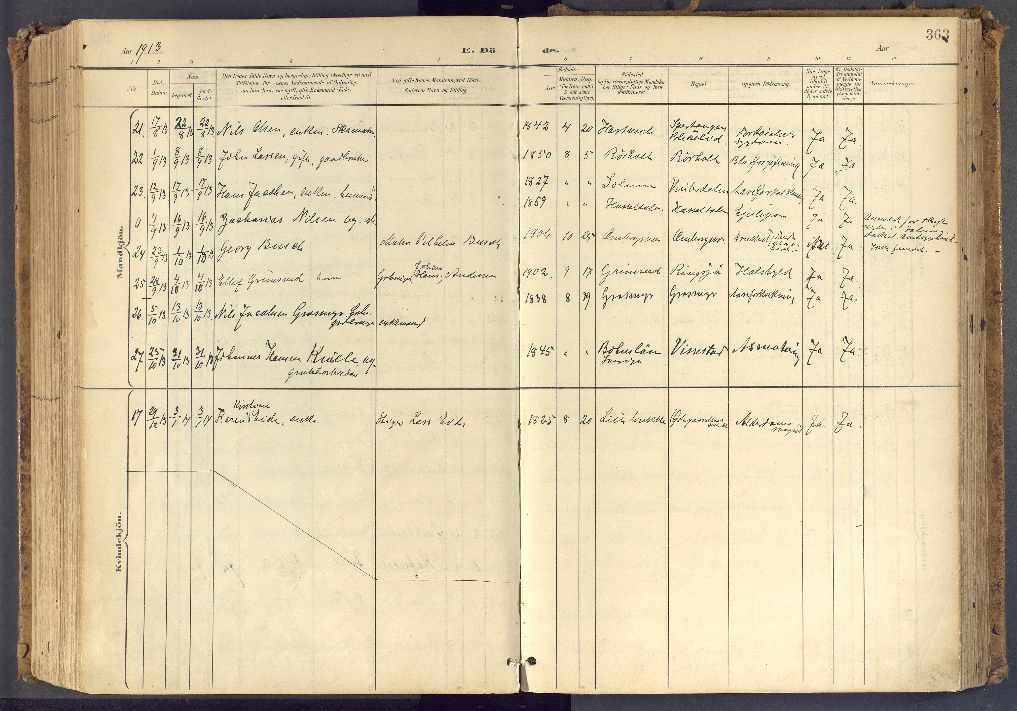 Bamble kirkebøker, AV/SAKO-A-253/F/Fa/L0009: Parish register (official) no. I 9, 1901-1917, p. 363