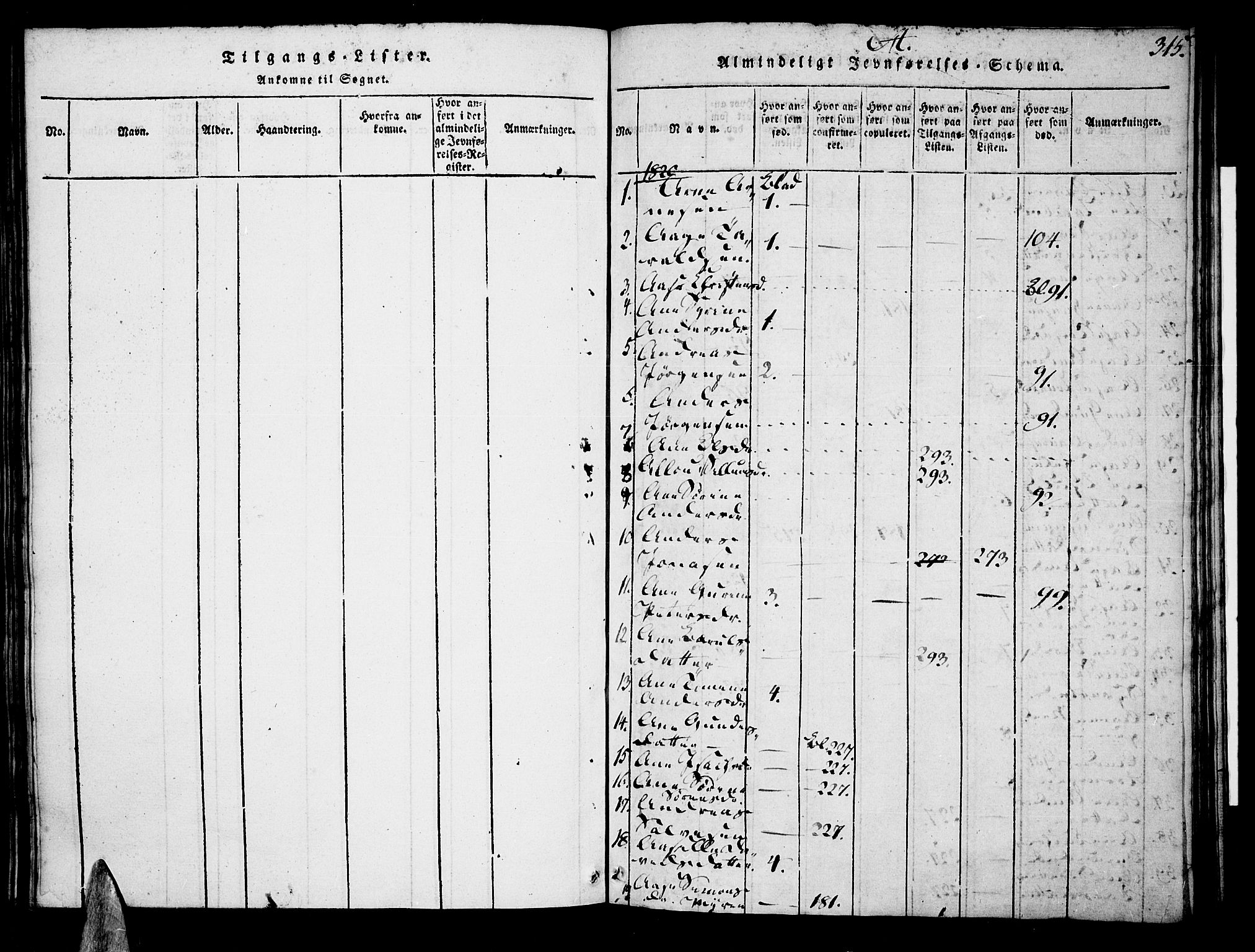 Tveit sokneprestkontor, SAK/1111-0043/F/Fa/L0002: Parish register (official) no. A 2, 1820-1830, p. 315