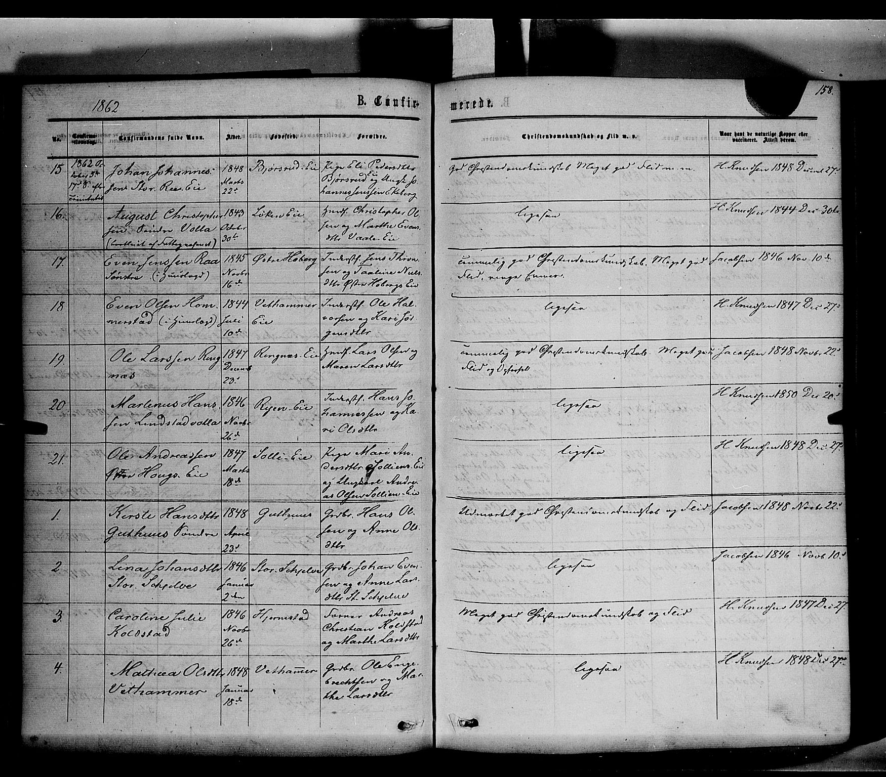 Stange prestekontor, SAH/PREST-002/K/L0013: Parish register (official) no. 13, 1862-1879, p. 158