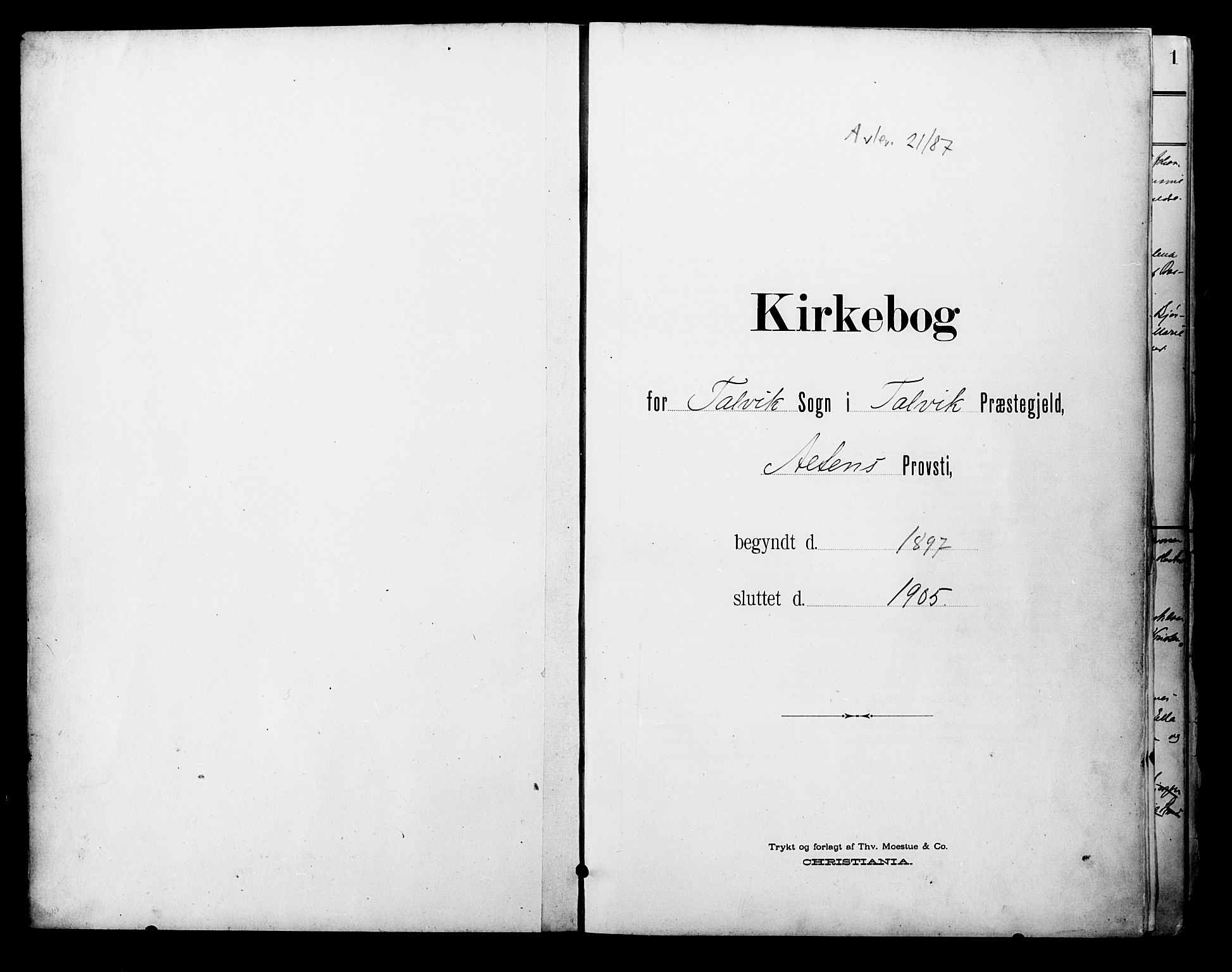 Talvik sokneprestkontor, SATØ/S-1337/H/Ha/L0014kirke: Parish register (official) no. 14, 1897-1905