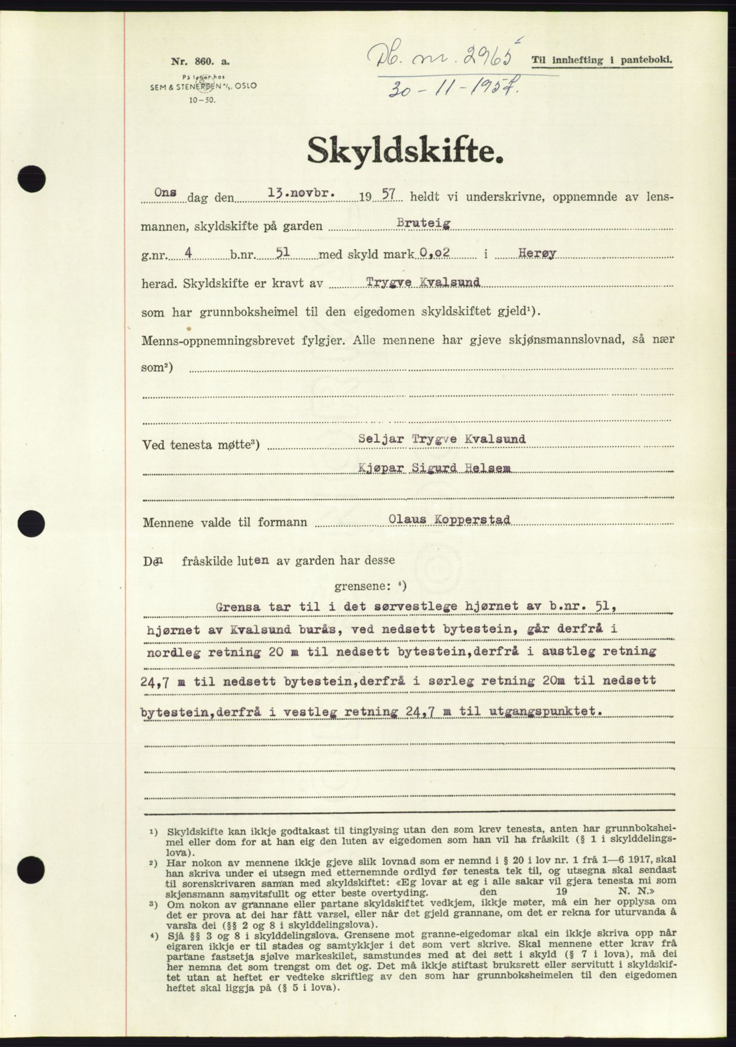 Søre Sunnmøre sorenskriveri, AV/SAT-A-4122/1/2/2C/L0108: Mortgage book no. 34A, 1957-1958, Diary no: : 2965/1957