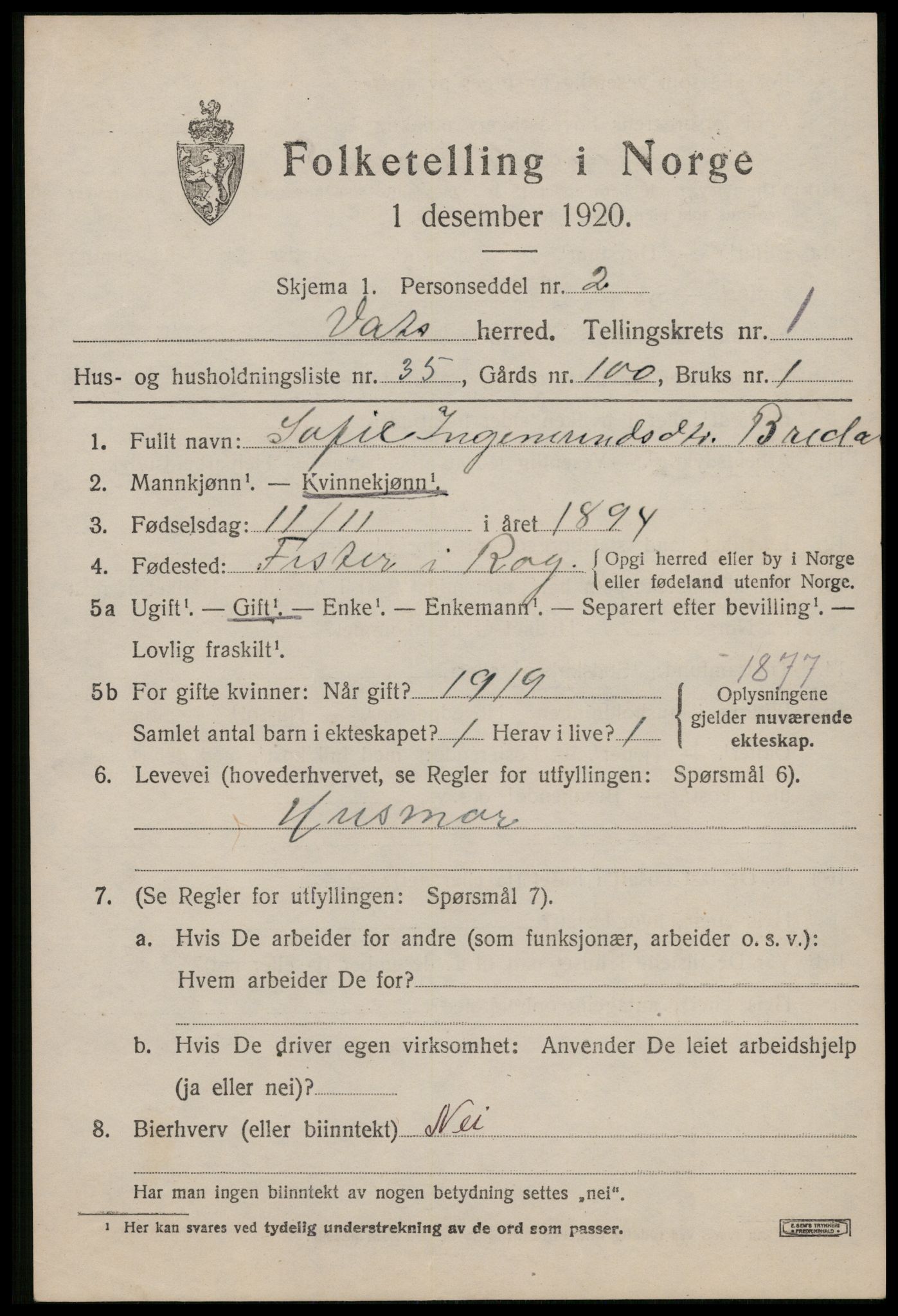 SAST, 1920 census for Vats, 1920, p. 799