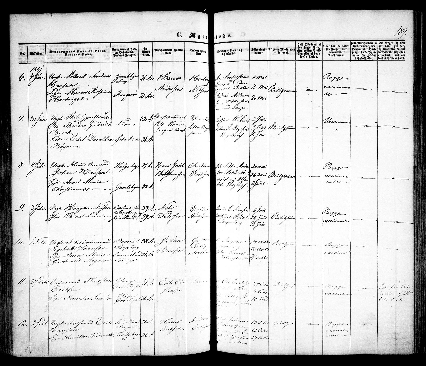 Sarpsborg prestekontor Kirkebøker, SAO/A-2006/F/Fa/L0001: Parish register (official) no. 1, 1859-1868, p. 189