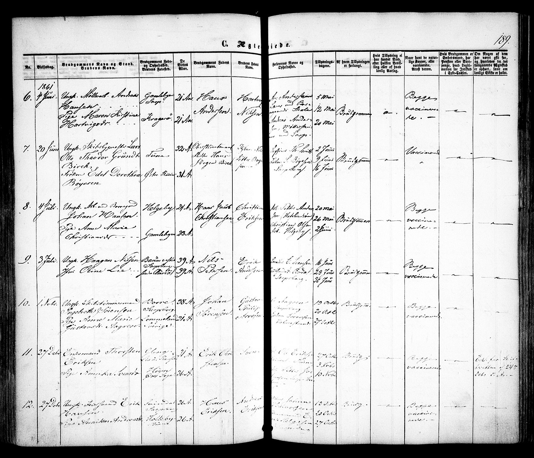 Sarpsborg prestekontor Kirkebøker, AV/SAO-A-2006/F/Fa/L0001: Parish register (official) no. 1, 1859-1868, p. 189