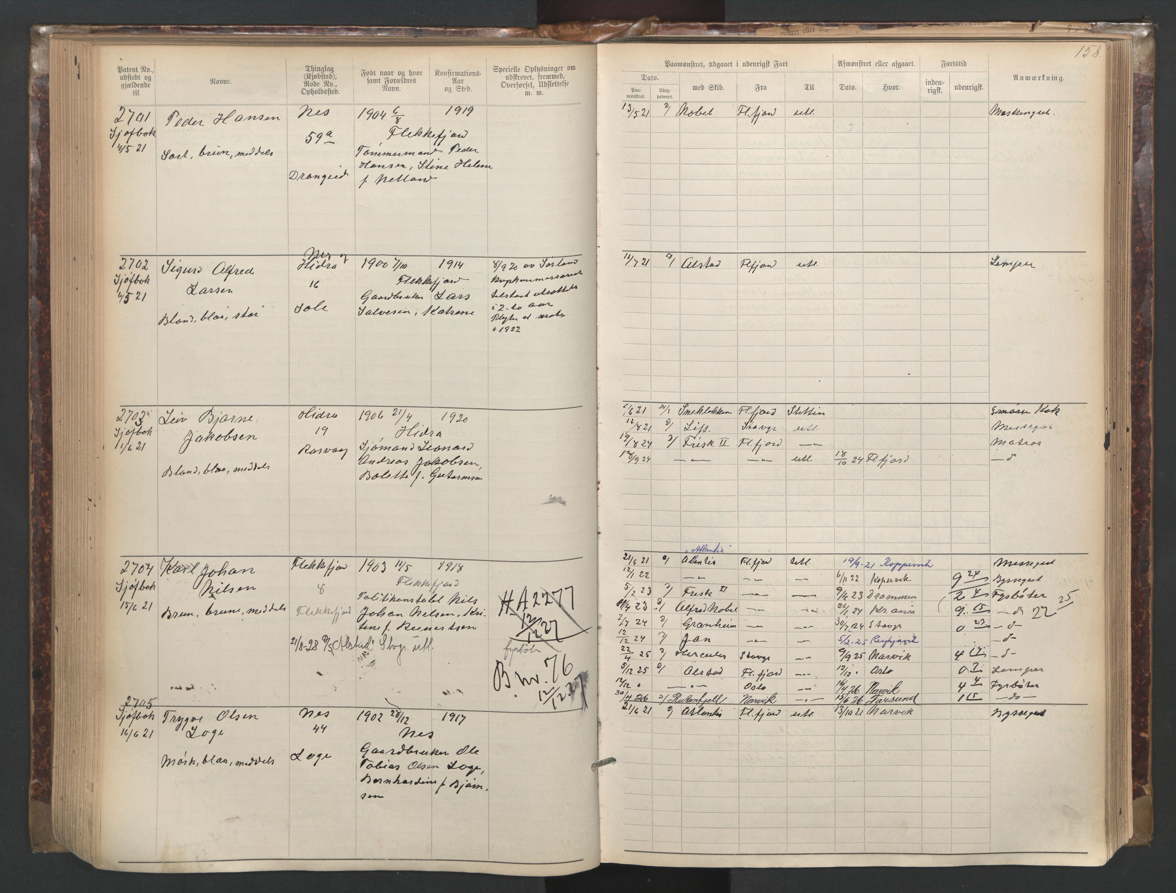 Flekkefjord mønstringskrets, SAK/2031-0018/F/Fa/L0003: Annotasjonsrulle nr 1921-2963 med register, N-3, 1892-1948, p. 190