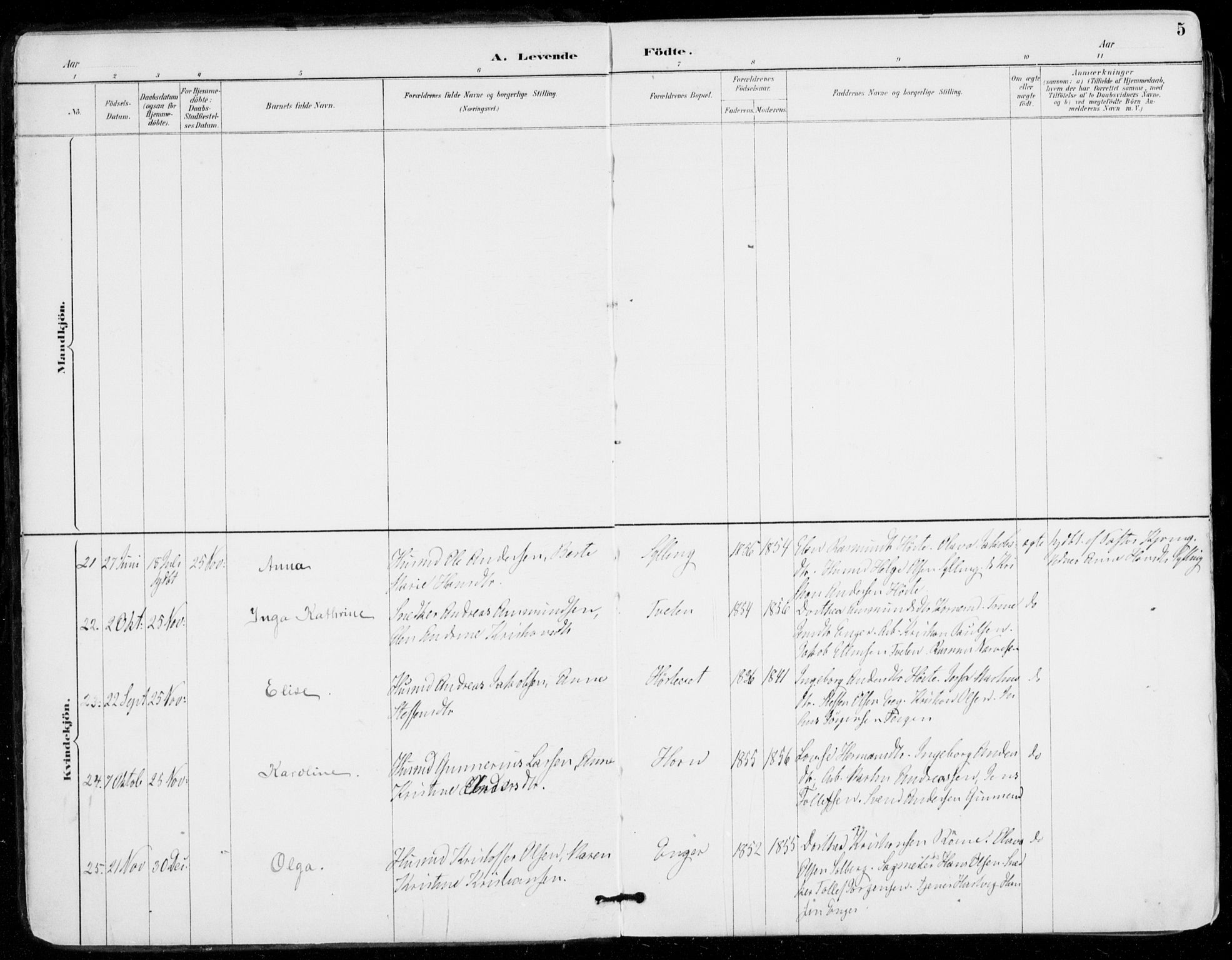 Sylling kirkebøker, AV/SAKO-A-247/F/Fa/L0001: Parish register (official) no. 1, 1883-1910, p. 5