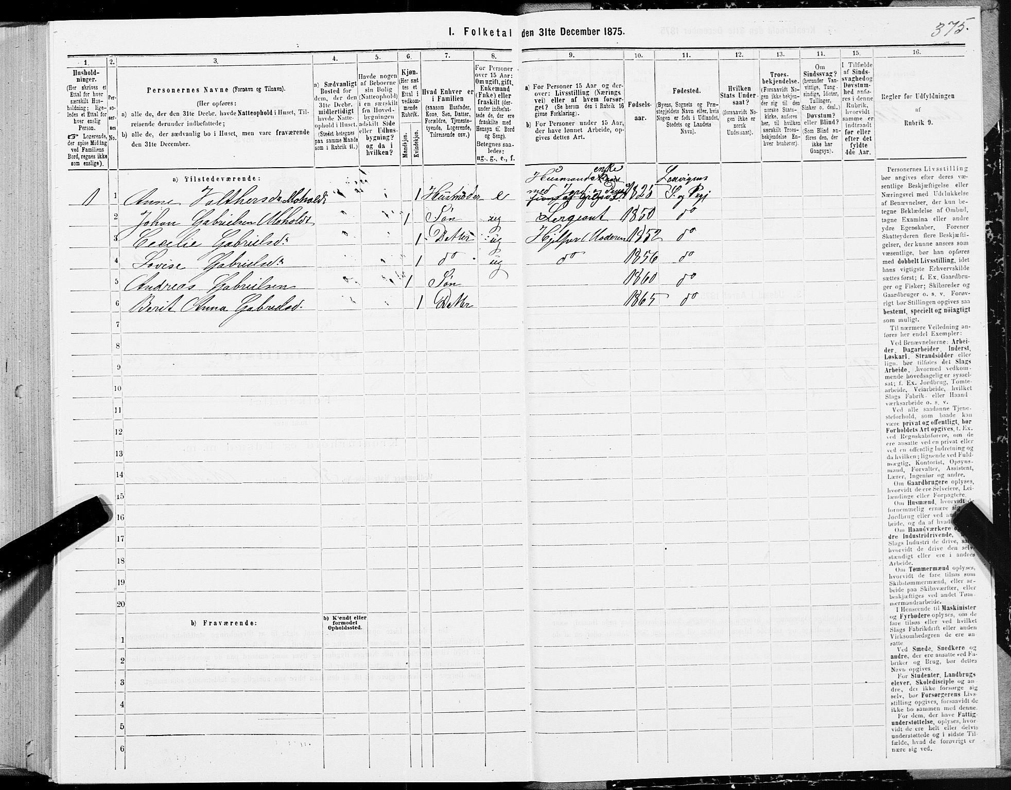 SAT, 1875 census for 1718P Leksvik, 1875, p. 1375