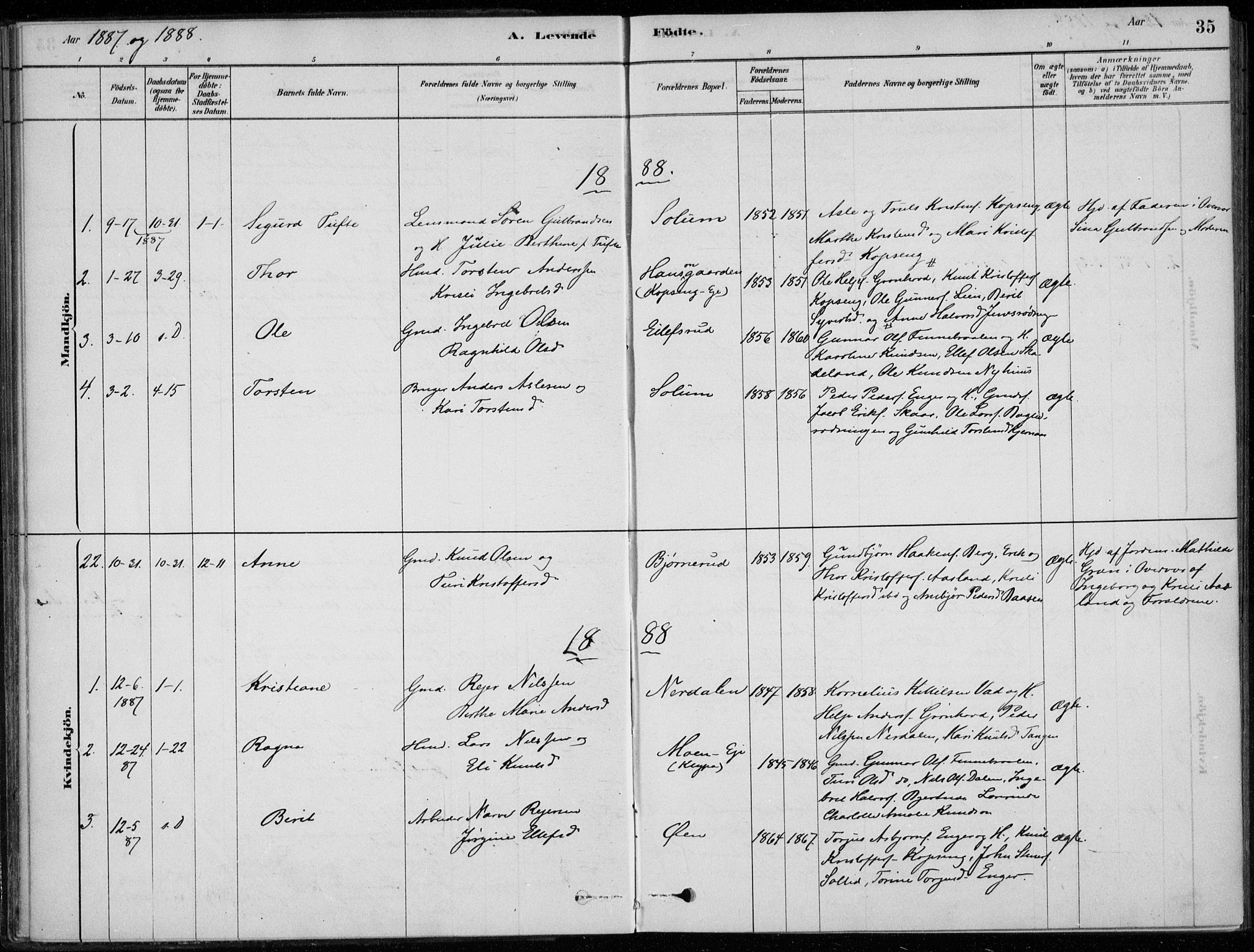 Sigdal kirkebøker, SAKO/A-245/F/Fc/L0001: Parish register (official) no. III 1, 1879-1893, p. 35