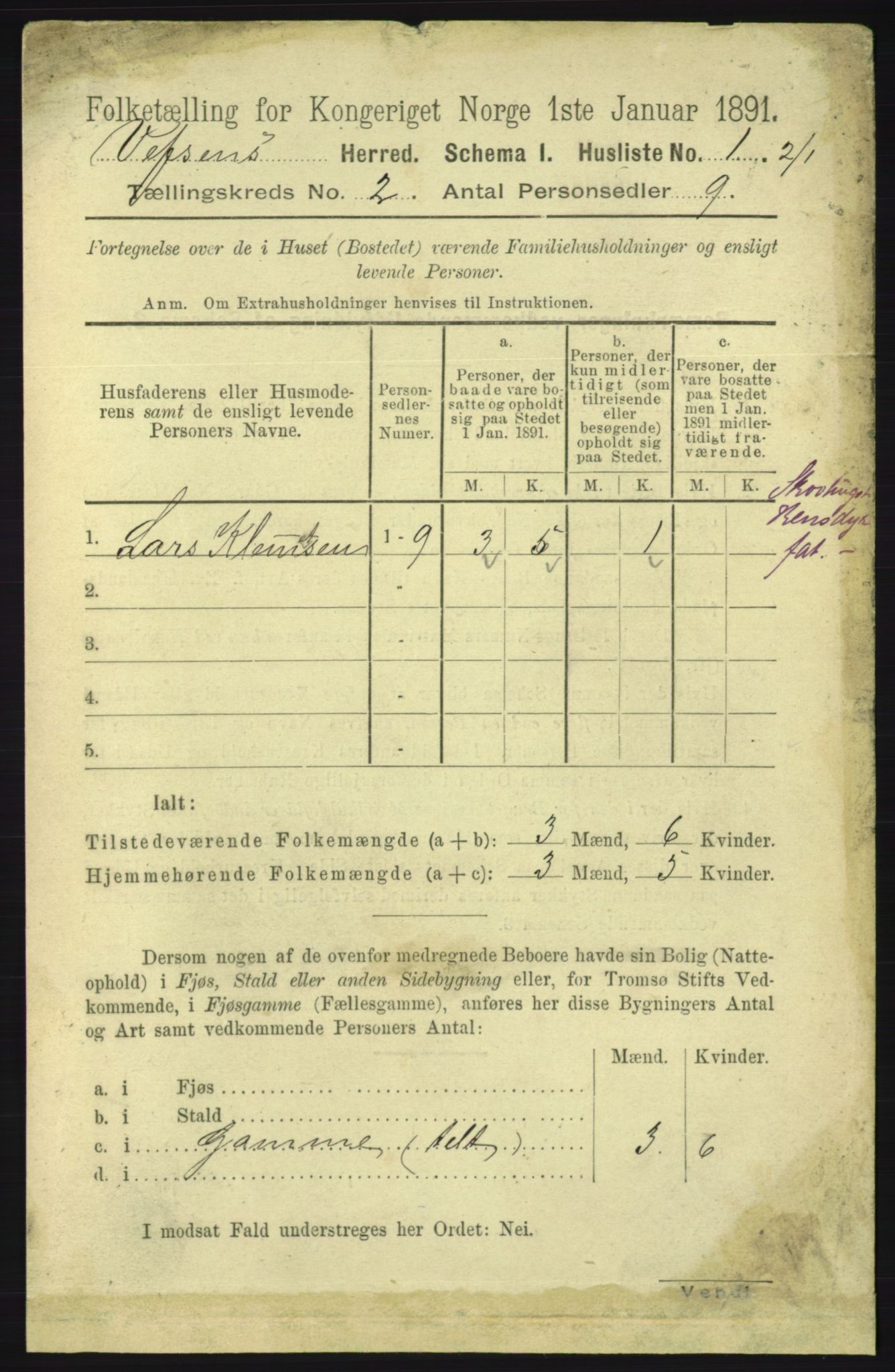 RA, 1891 census for 1824 Vefsn, 1891, p. 537