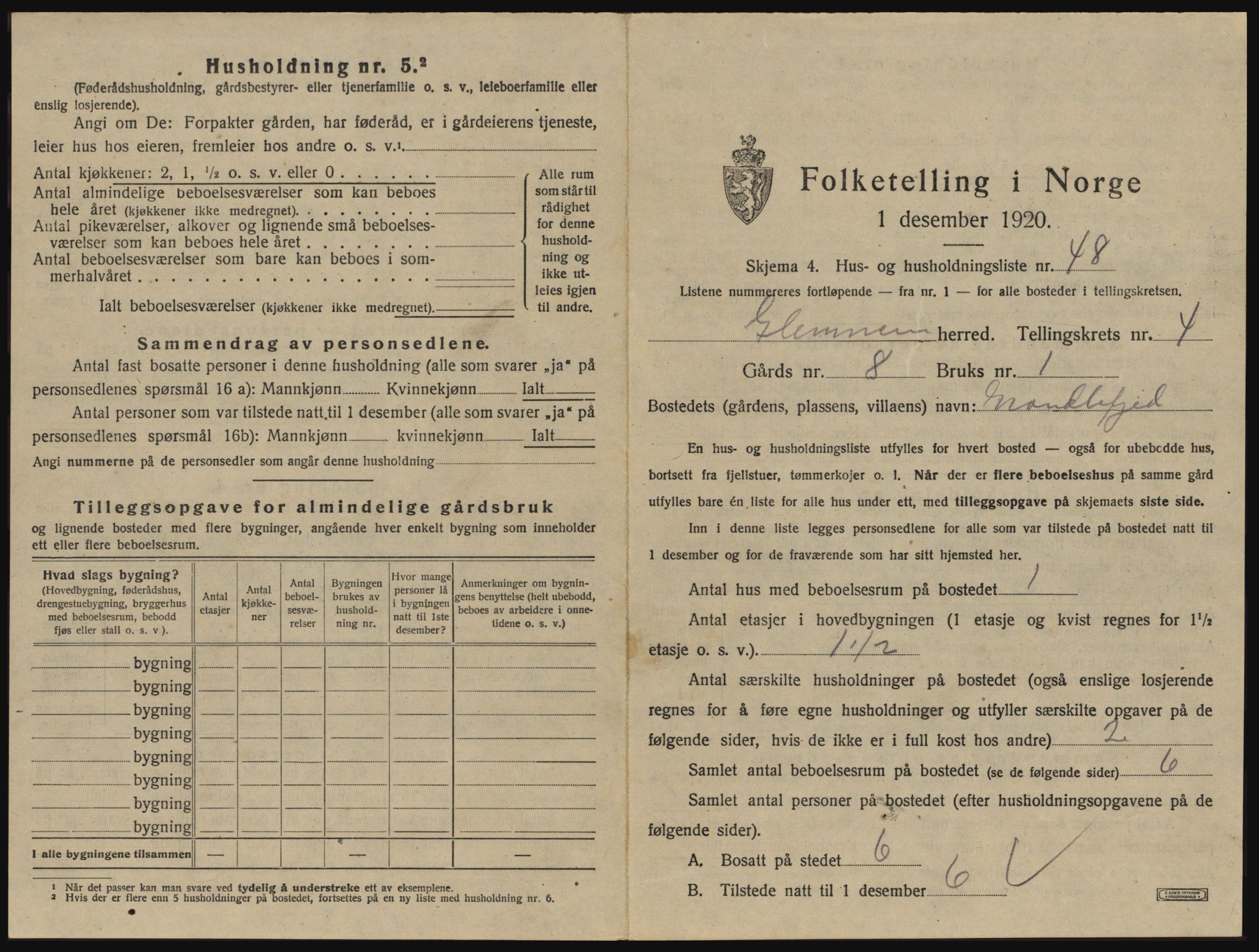 SAO, 1920 census for Glemmen, 1920, p. 1553