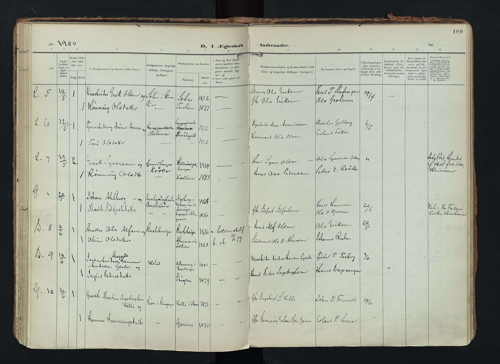 Lom prestekontor, SAH/PREST-070/K/L0010: Parish register (official) no. 10, 1899-1926, p. 109