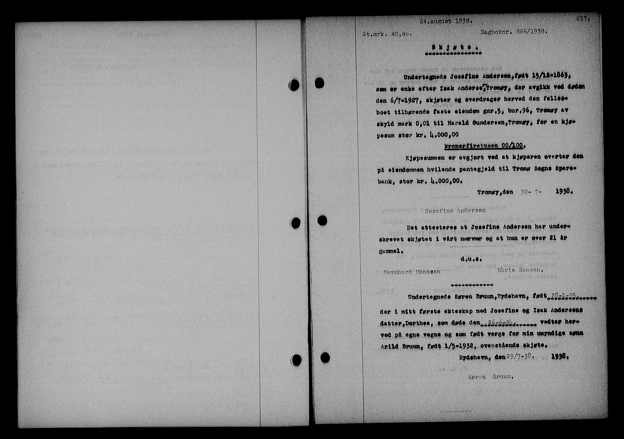 Nedenes sorenskriveri, AV/SAK-1221-0006/G/Gb/Gba/L0045: Mortgage book no. 41, 1938-1938, Diary no: : 866/1938