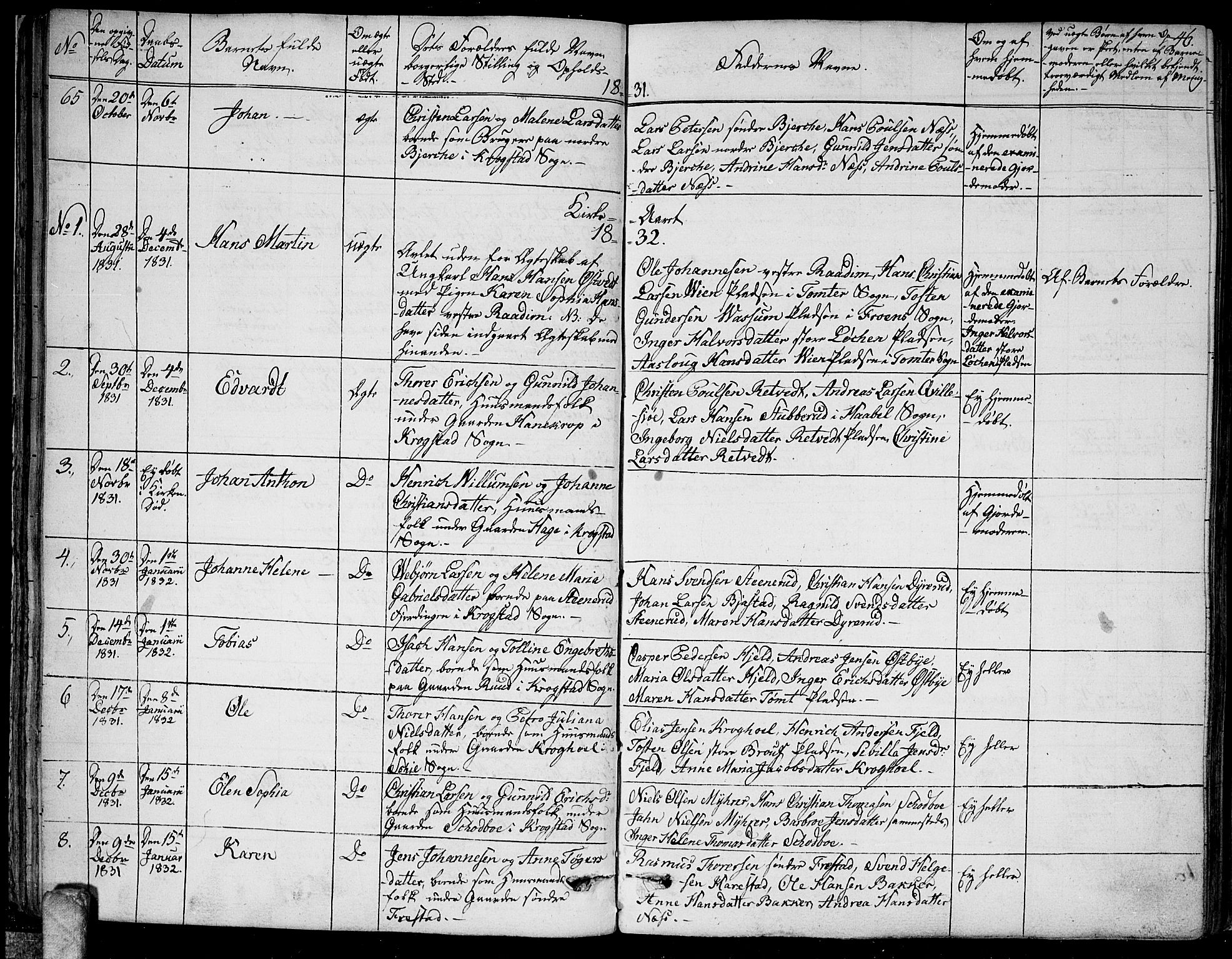 Kråkstad prestekontor Kirkebøker, SAO/A-10125a/F/Fa/L0004: Parish register (official) no. I 4, 1825-1837, p. 46