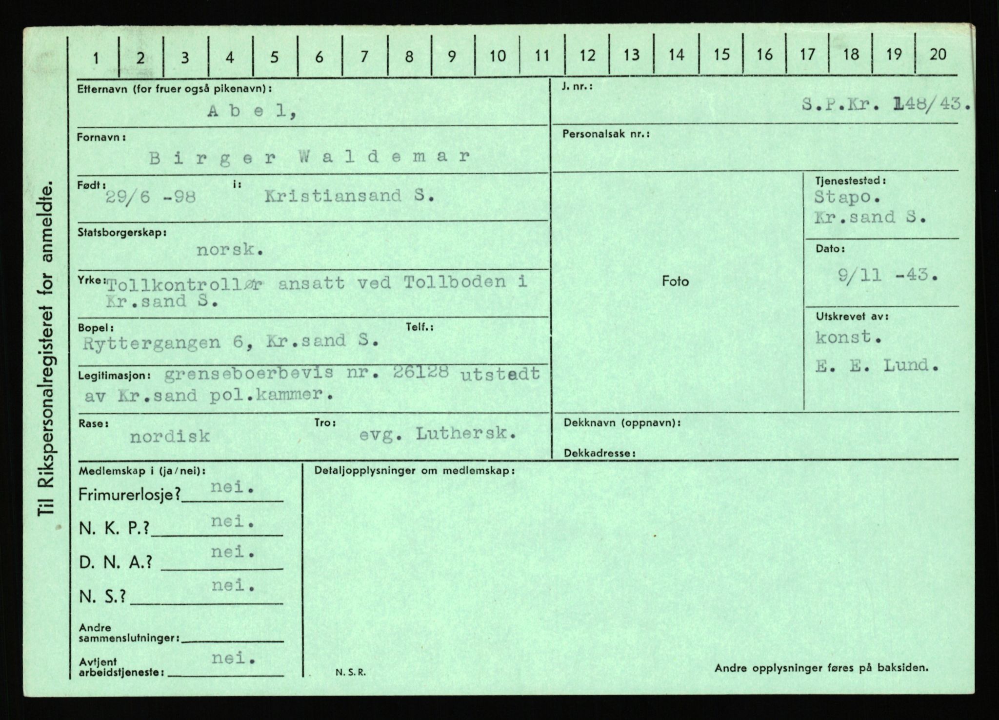 Statspolitiet - Hovedkontoret / Osloavdelingen, AV/RA-S-1329/C/Ca/L0001: Aabakken - Armann, 1943-1945, p. 954