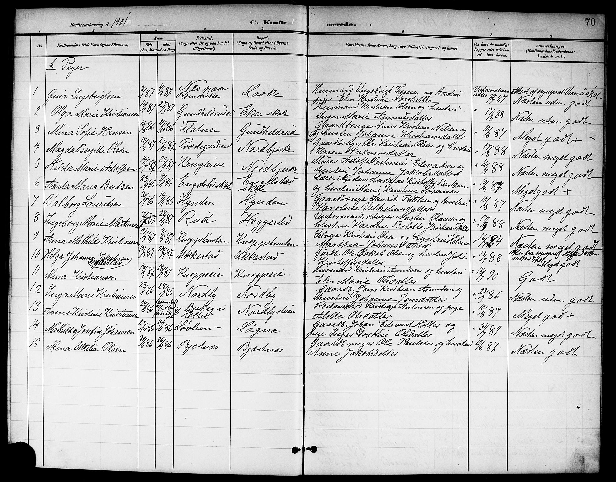 Nannestad prestekontor Kirkebøker, SAO/A-10414a/G/Ga/L0002: Parish register (copy) no. I 2, 1901-1913, p. 70
