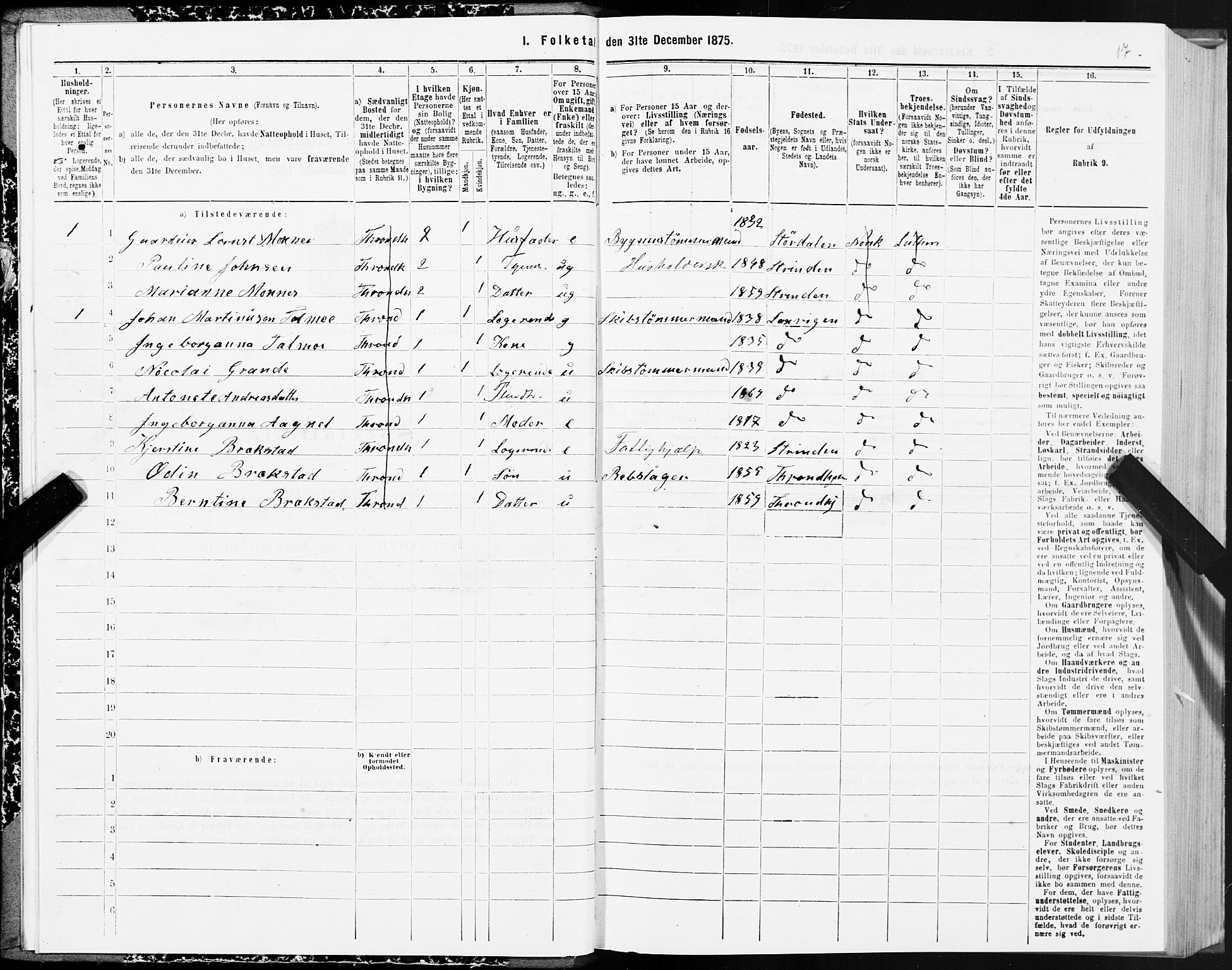 SAT, 1875 census for 1601 Trondheim, 1875, p. 9017