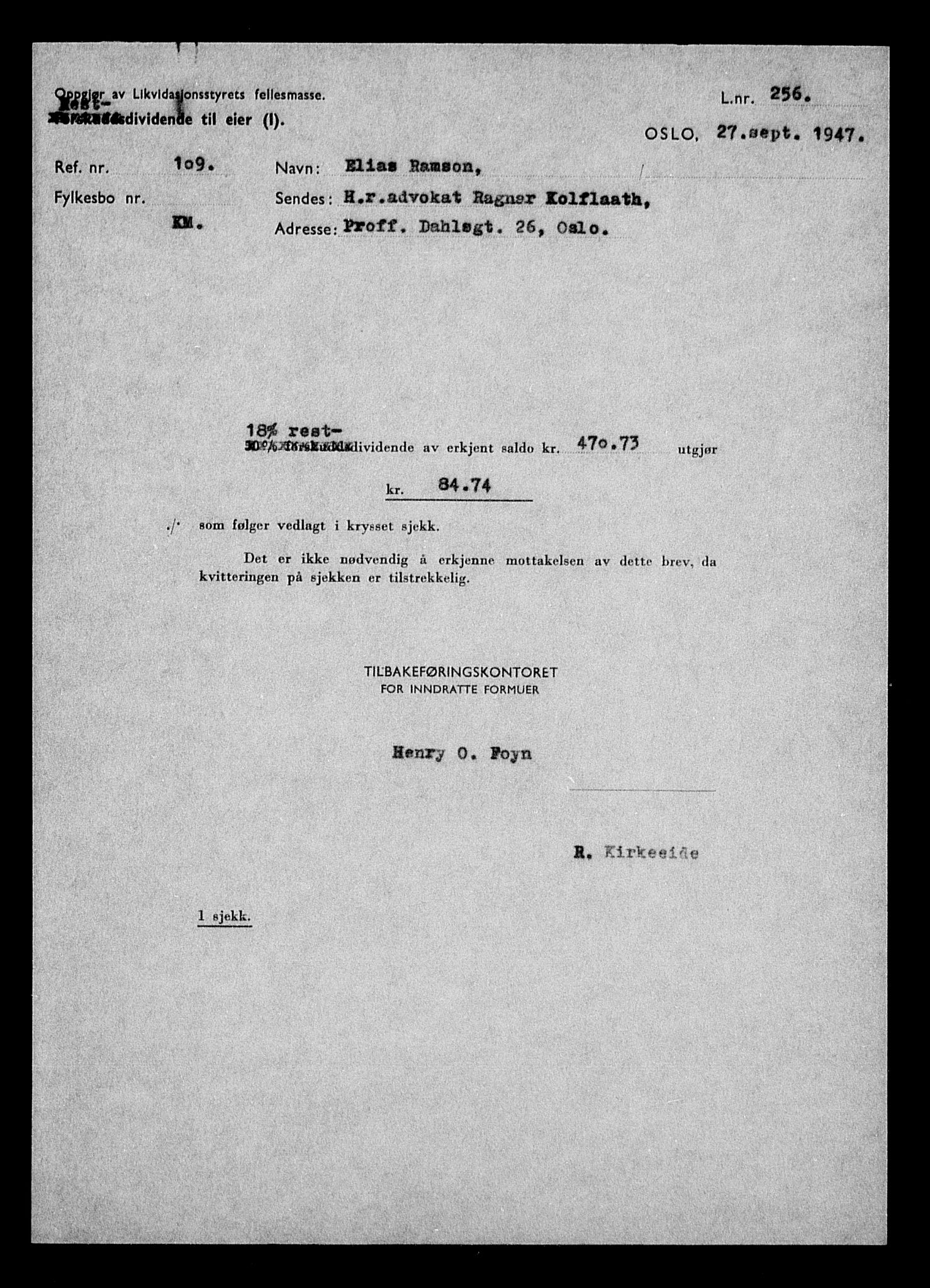 Justisdepartementet, Tilbakeføringskontoret for inndratte formuer, AV/RA-S-1564/H/Hc/Hcc/L0971: --, 1945-1947, p. 685