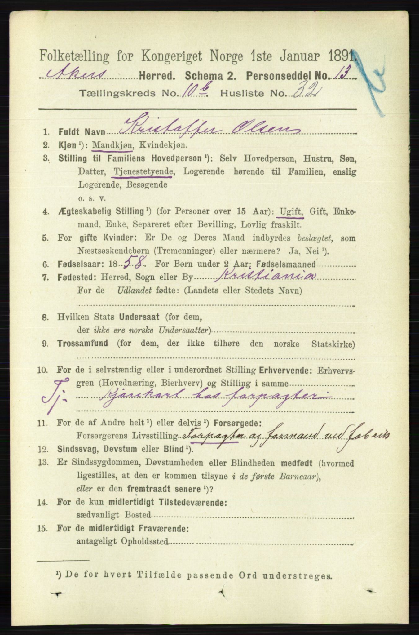 RA, 1891 census for 0218 Aker, 1891, p. 10040