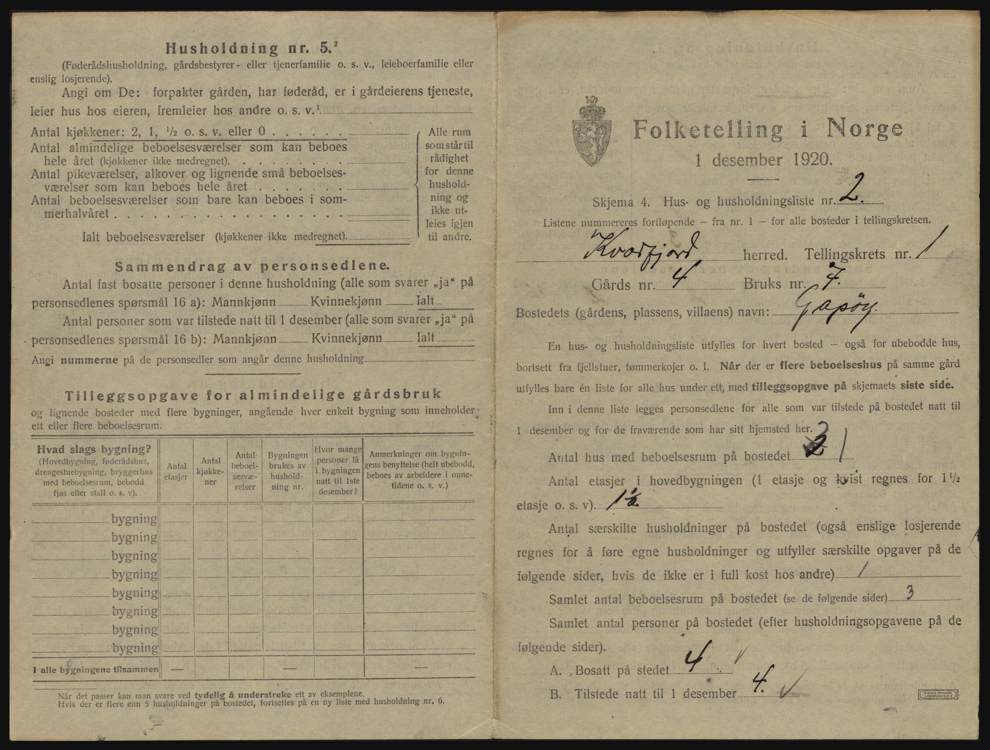 SATØ, 1920 census for Kvæfjord, 1920, p. 73