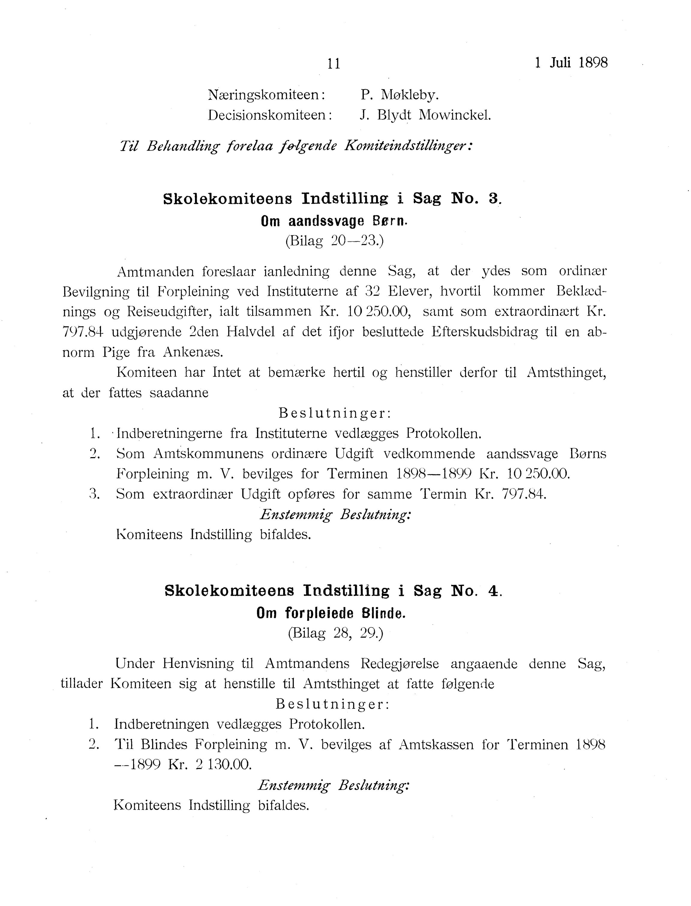 Nordland Fylkeskommune. Fylkestinget, AIN/NFK-17/176/A/Ac/L0021: Fylkestingsforhandlinger 1898, 1898