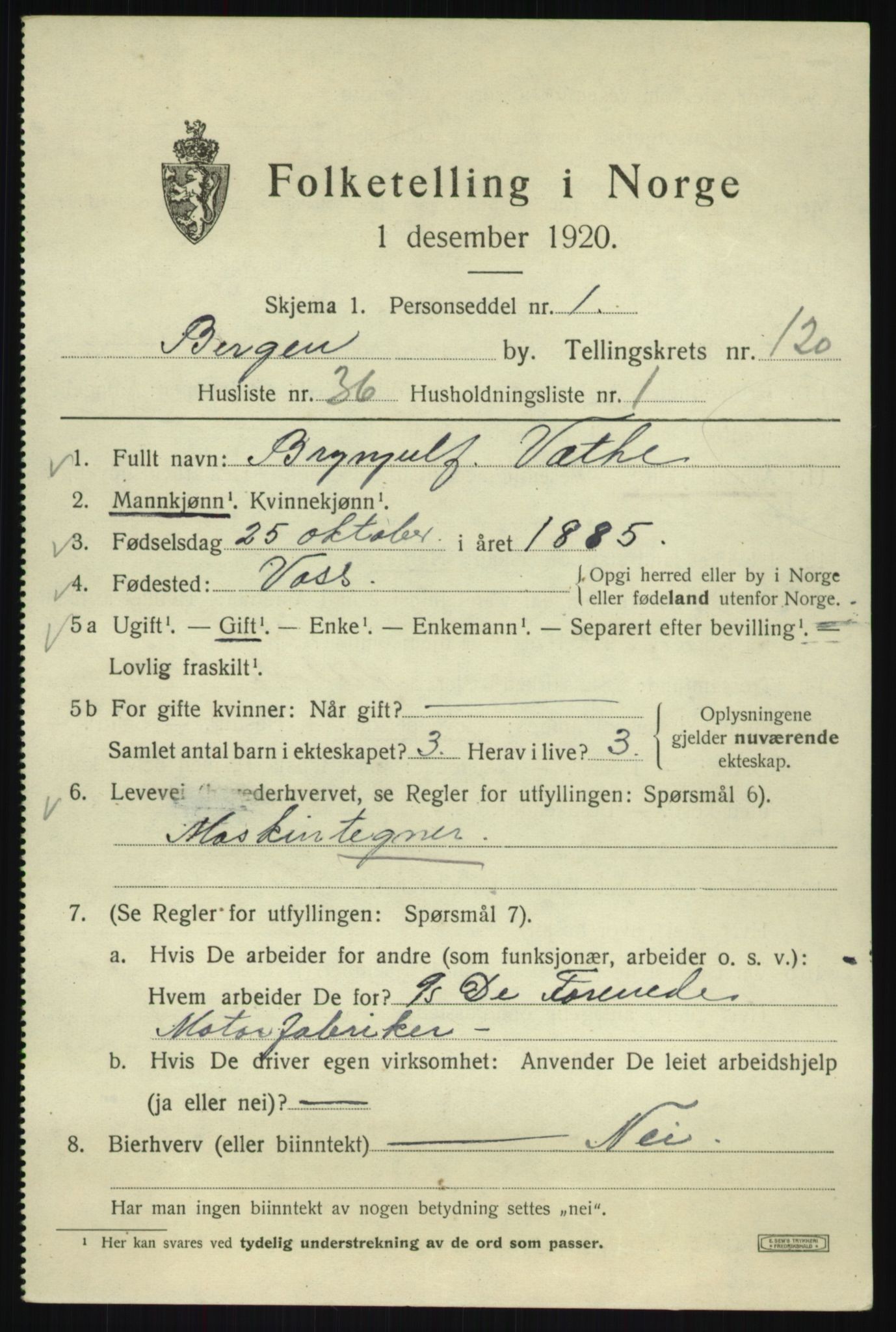 SAB, 1920 census for Bergen, 1920, p. 202046