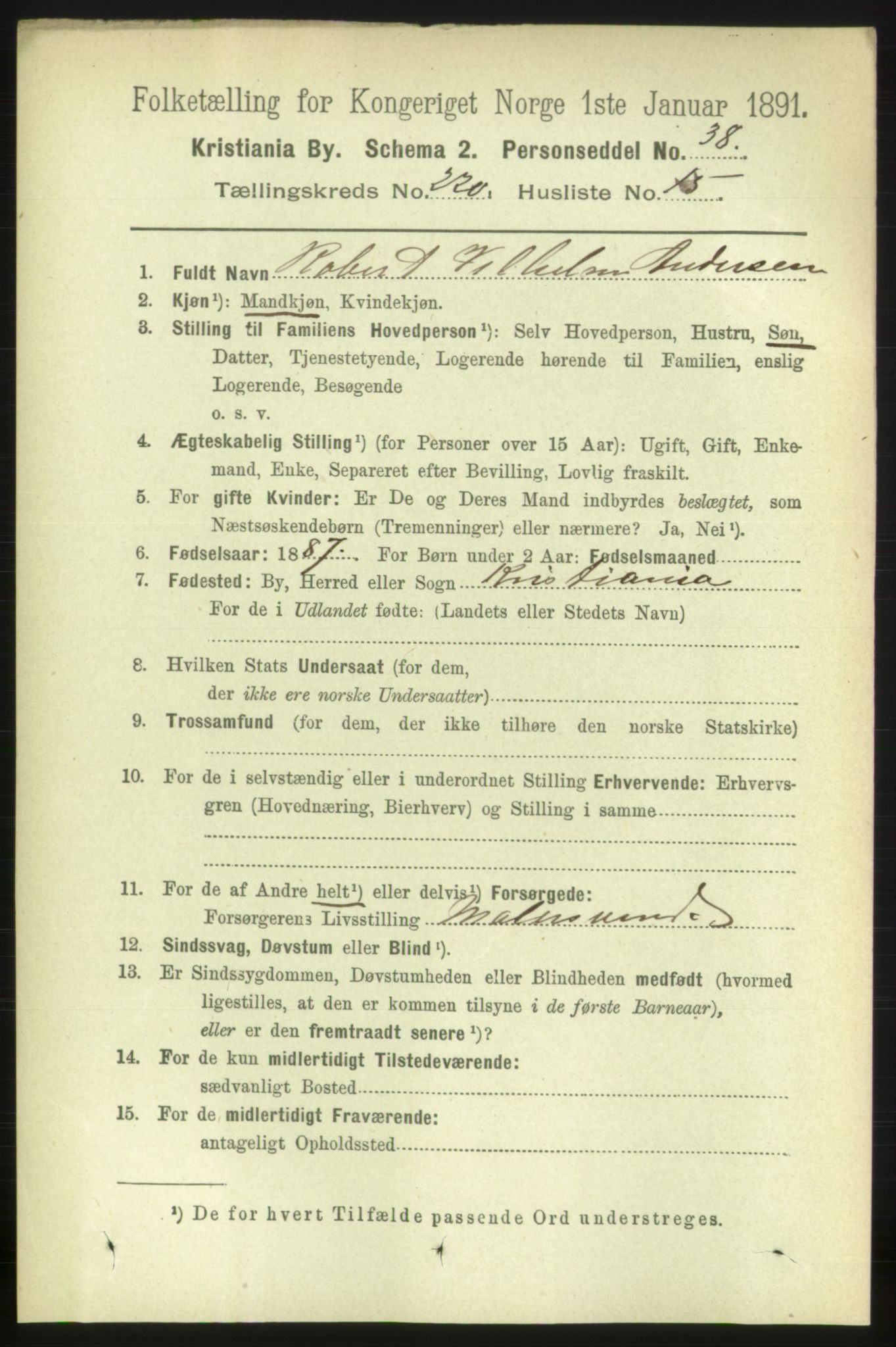 RA, 1891 census for 0301 Kristiania, 1891, p. 131436