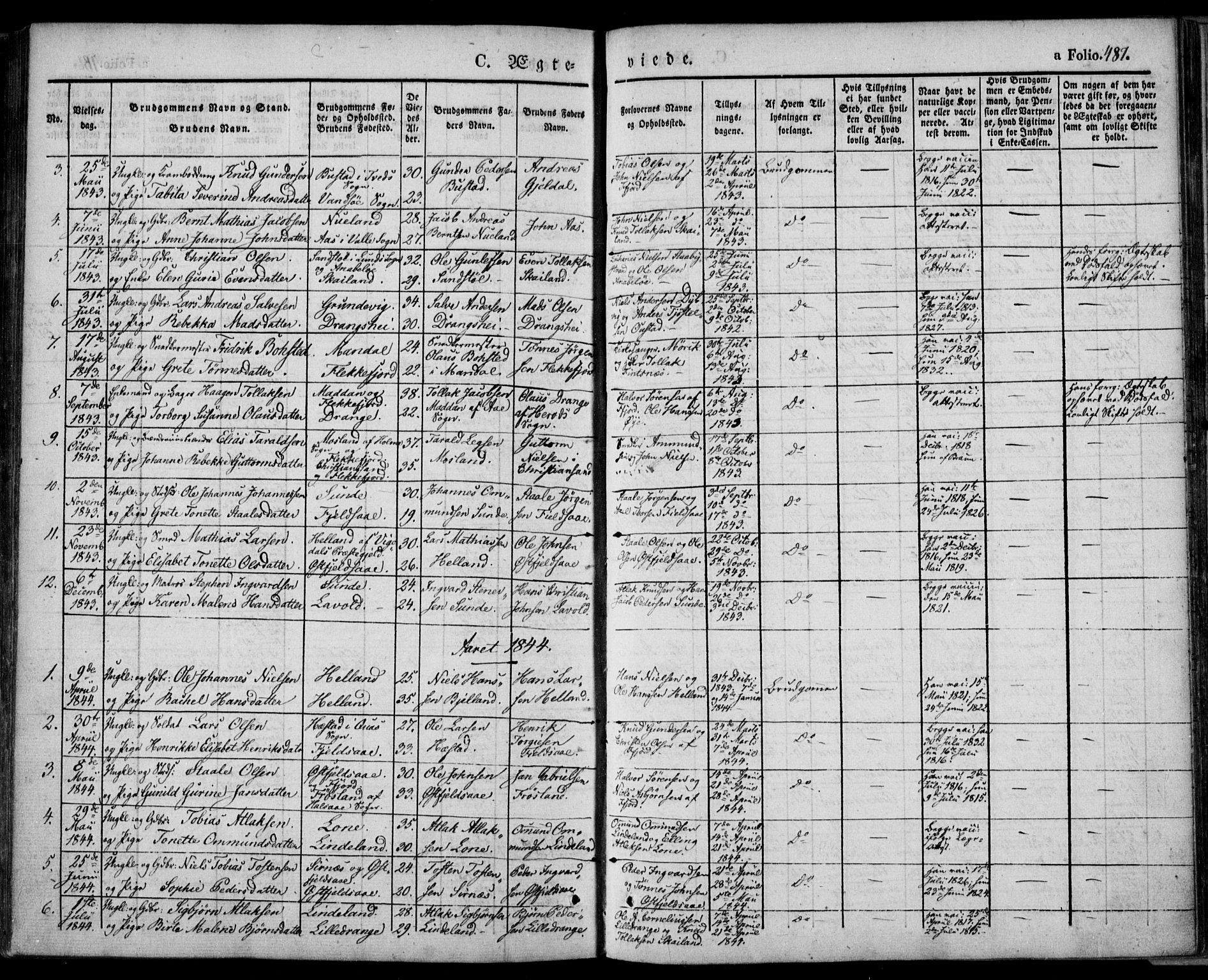 Flekkefjord sokneprestkontor, SAK/1111-0012/F/Fa/Fac/L0004: Parish register (official) no. A 4, 1841-1849, p. 487