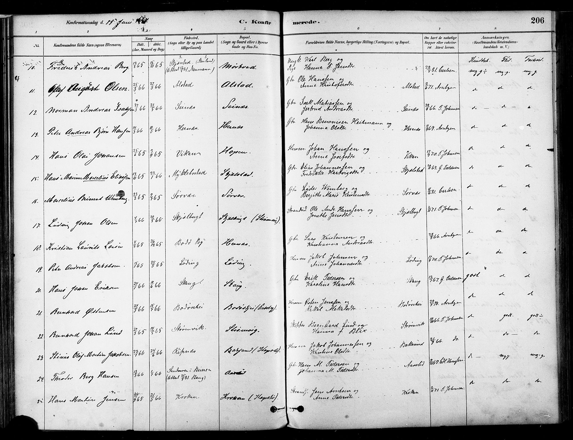 Ministerialprotokoller, klokkerbøker og fødselsregistre - Nordland, SAT/A-1459/802/L0054: Parish register (official) no. 802A01, 1879-1893, p. 206