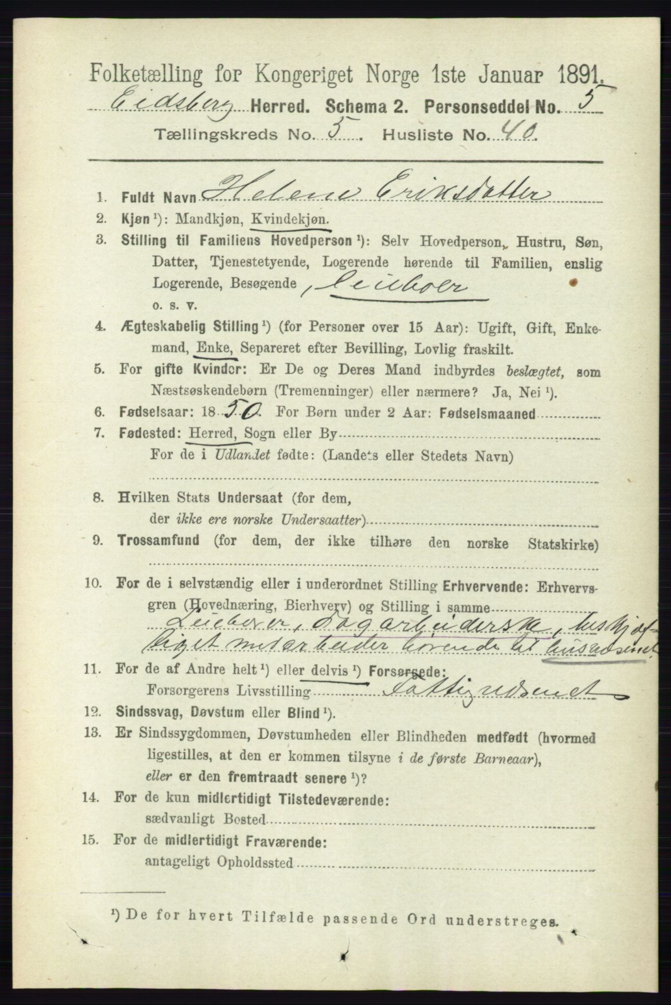 RA, 1891 census for 0125 Eidsberg, 1891, p. 3226