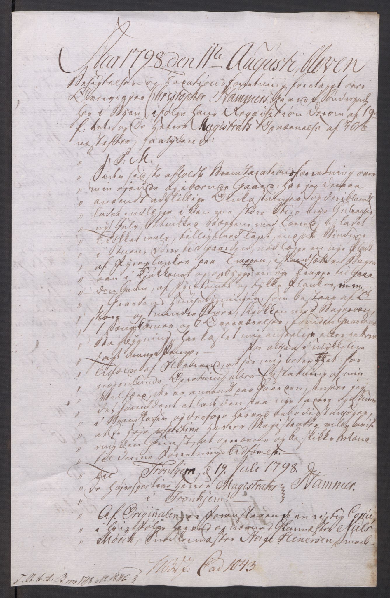 Kommersekollegiet, Brannforsikringskontoret 1767-1814, AV/RA-EA-5458/F/Fa/L0054/0002: Trondheim / Dokumenter, 1797-1807