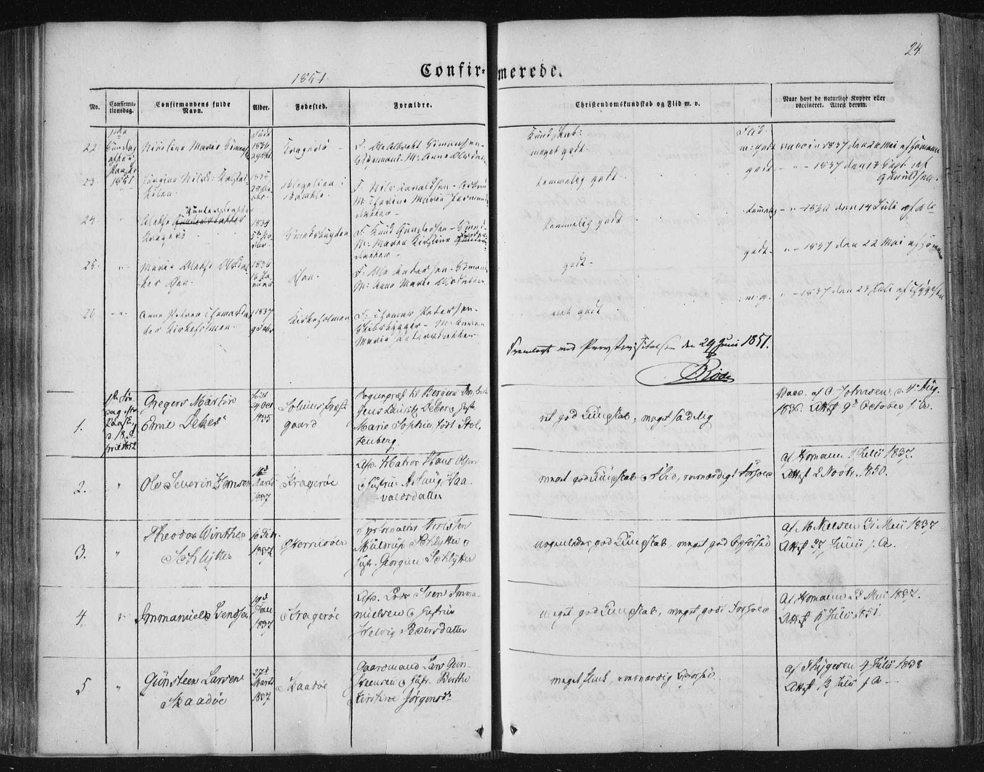 Kragerø kirkebøker, SAKO/A-278/F/Fa/L0006: Parish register (official) no. 6, 1847-1861, p. 24