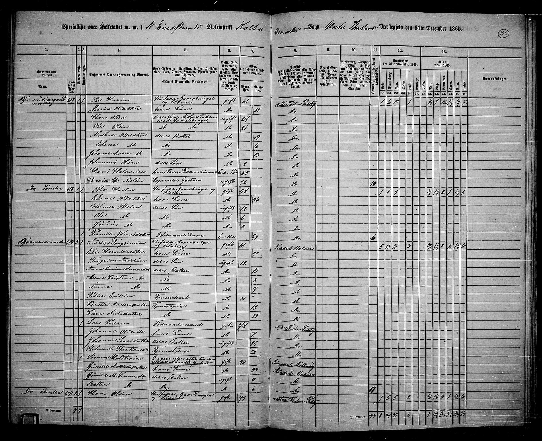 RA, 1865 census for Vestre Toten, 1865, p. 274